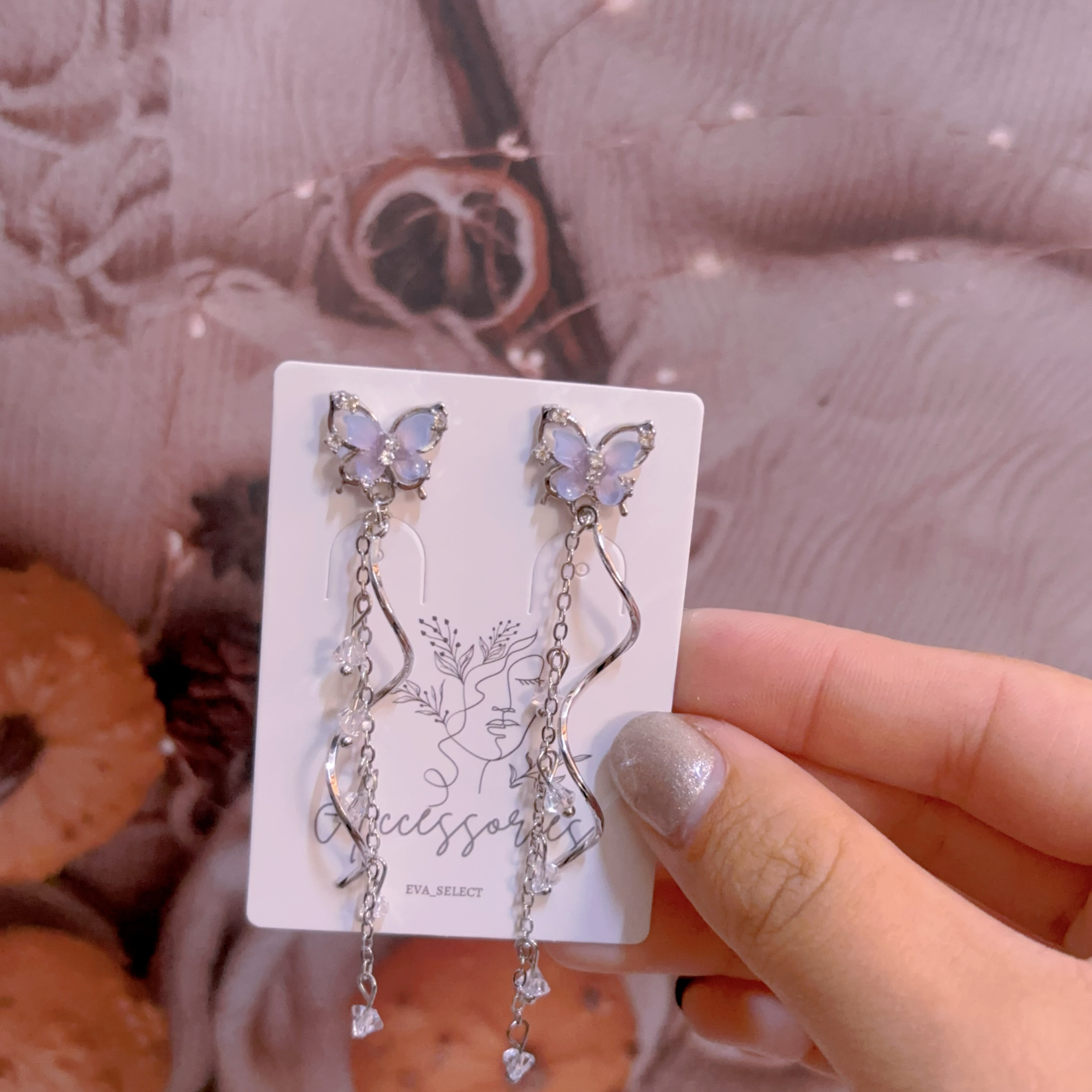 藍紫蝴蝶流蘇耳環