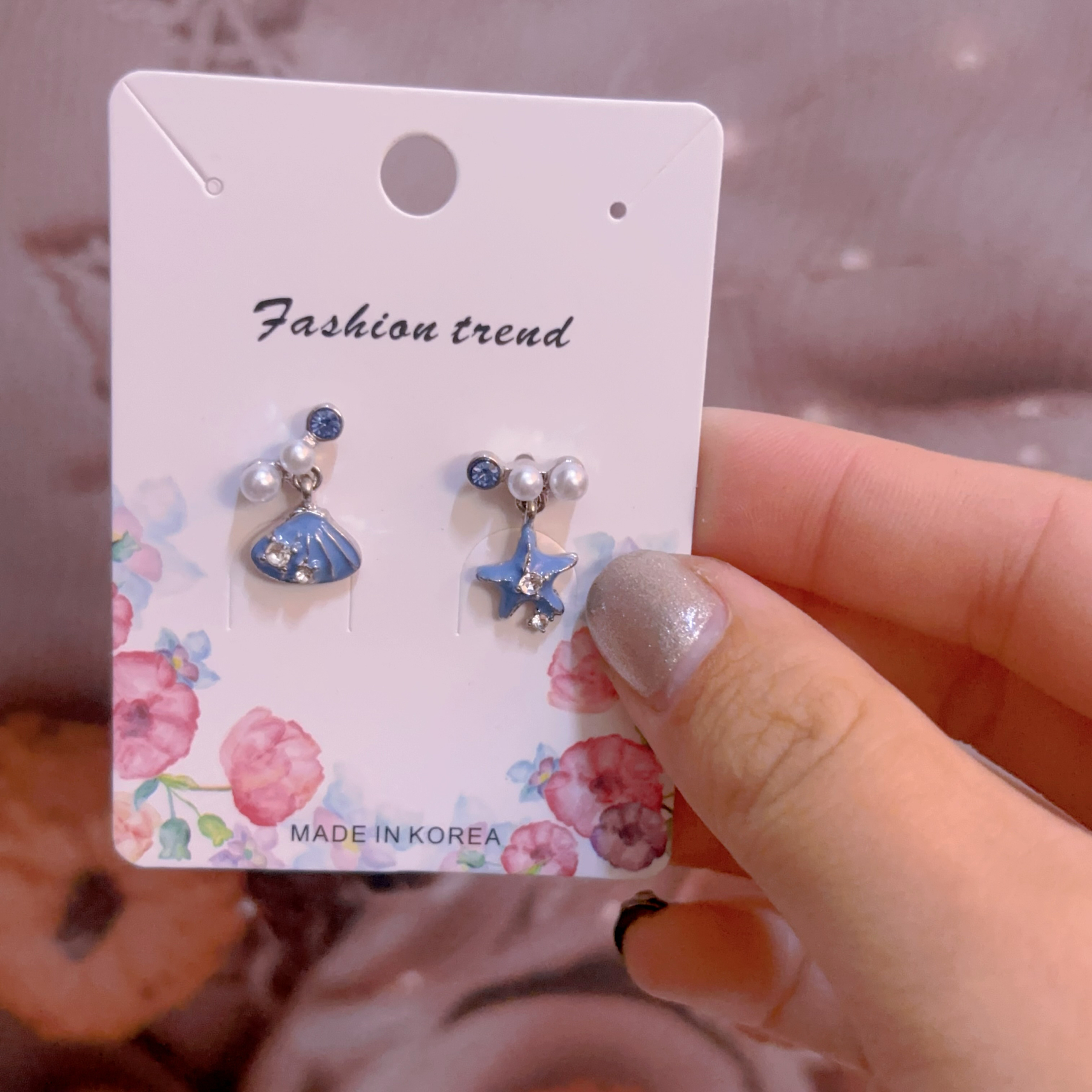 藍色海星貝殼耳環