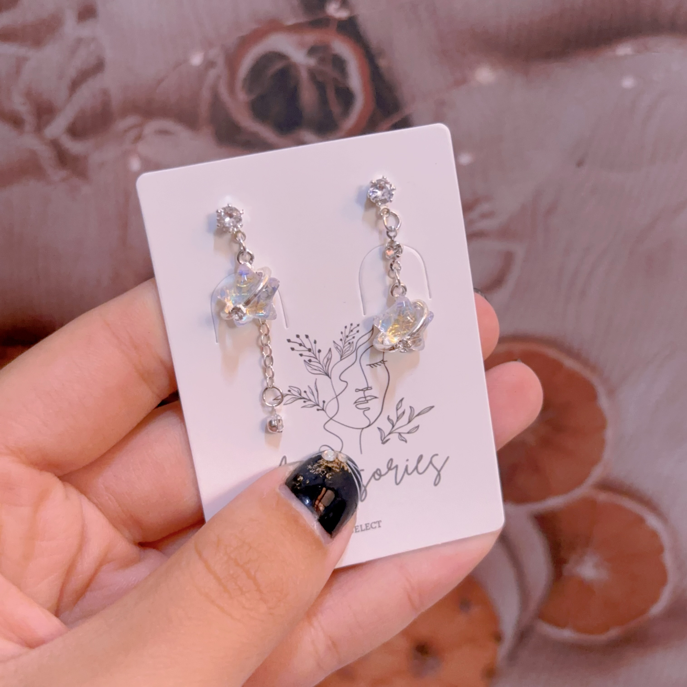 月光石星星耳環