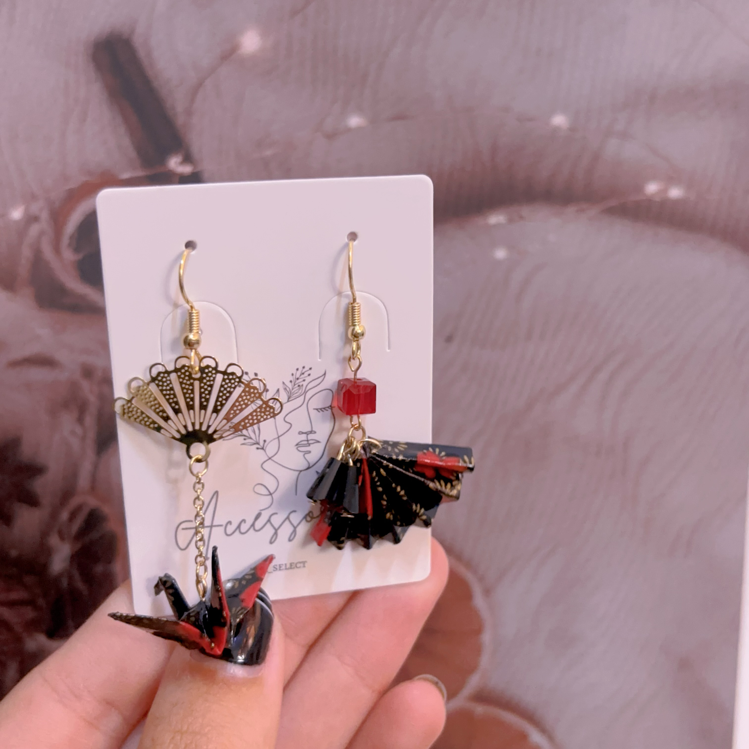 手折紙鶴不對稱耳環