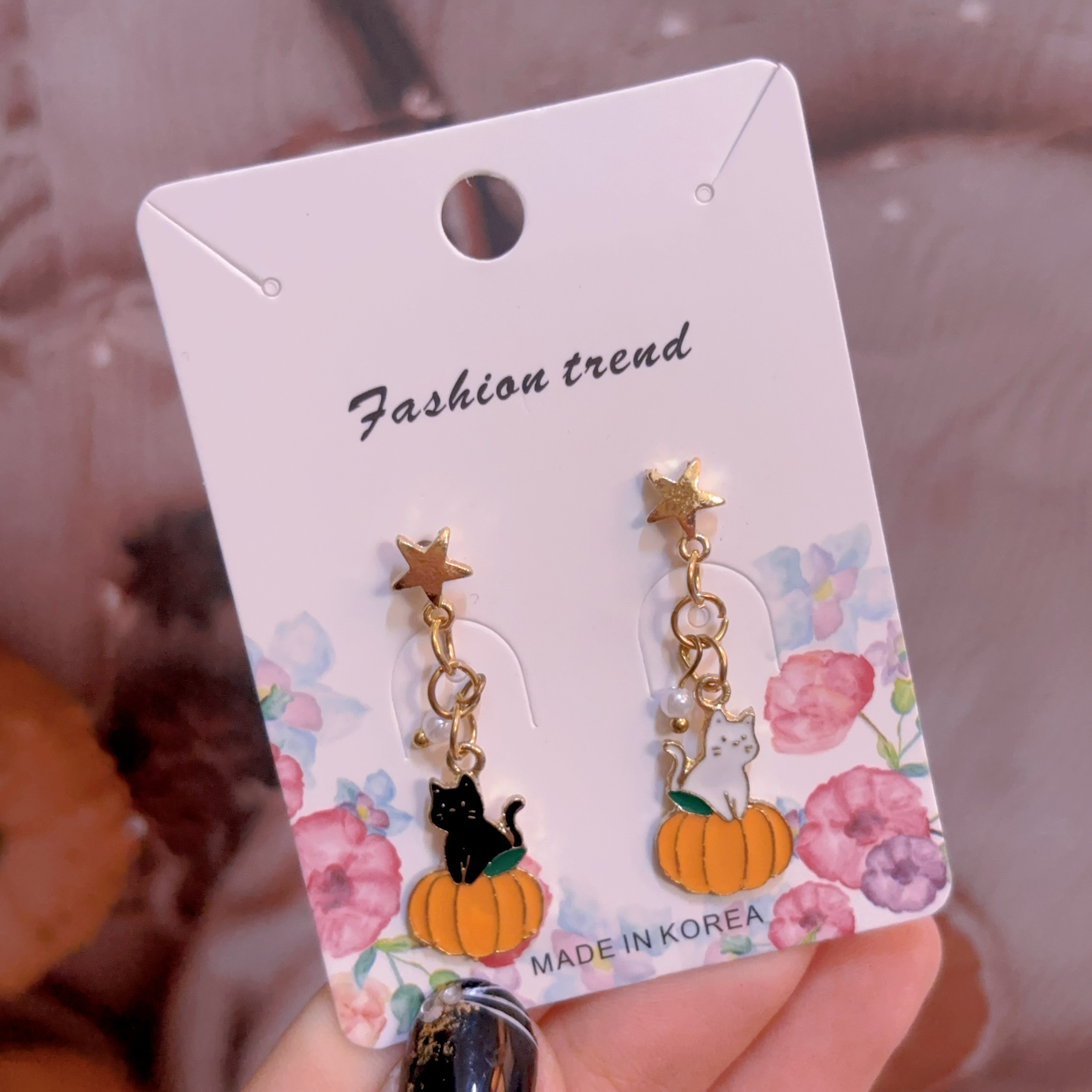 黑白貓貓南瓜耳環