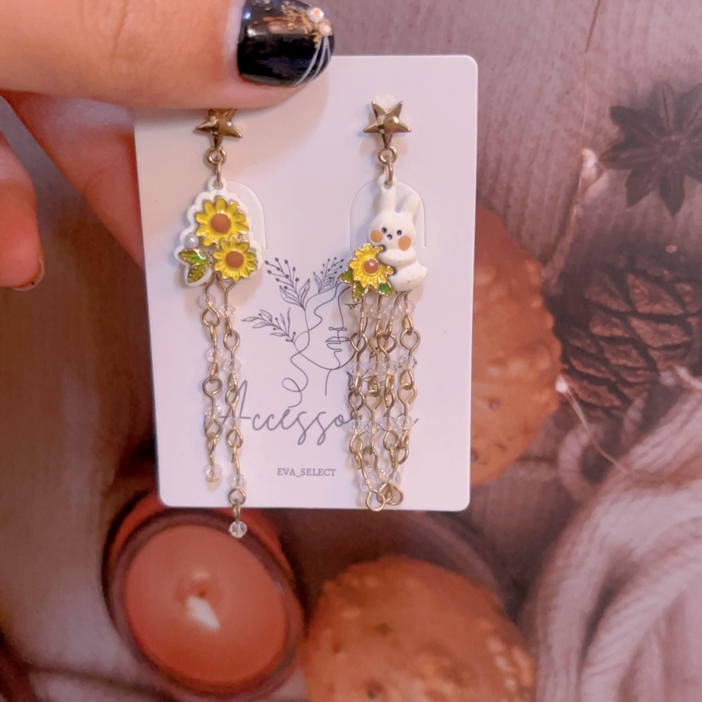 向日葵兔兔耳環