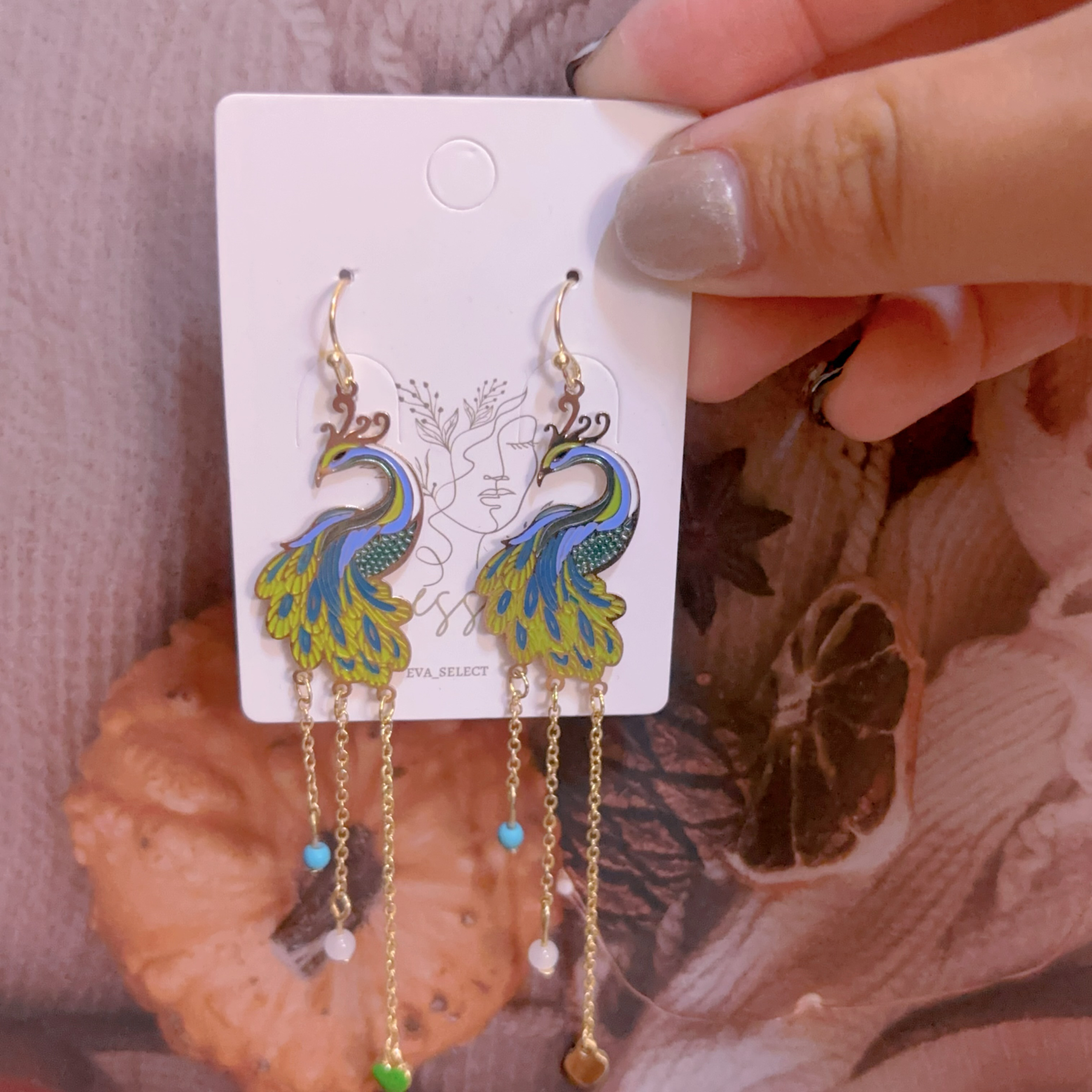 新中式孔雀耳環