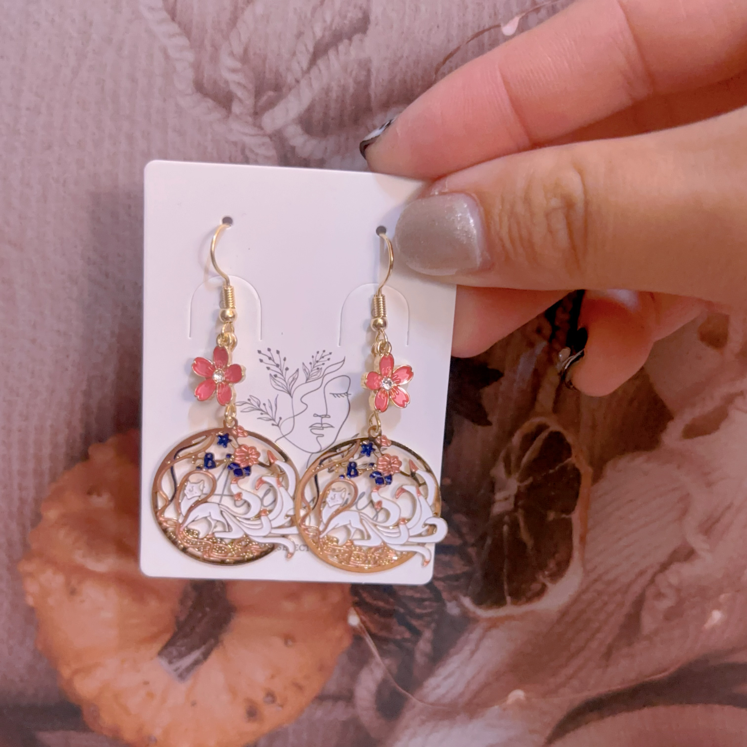 櫻花九尾狐耳環