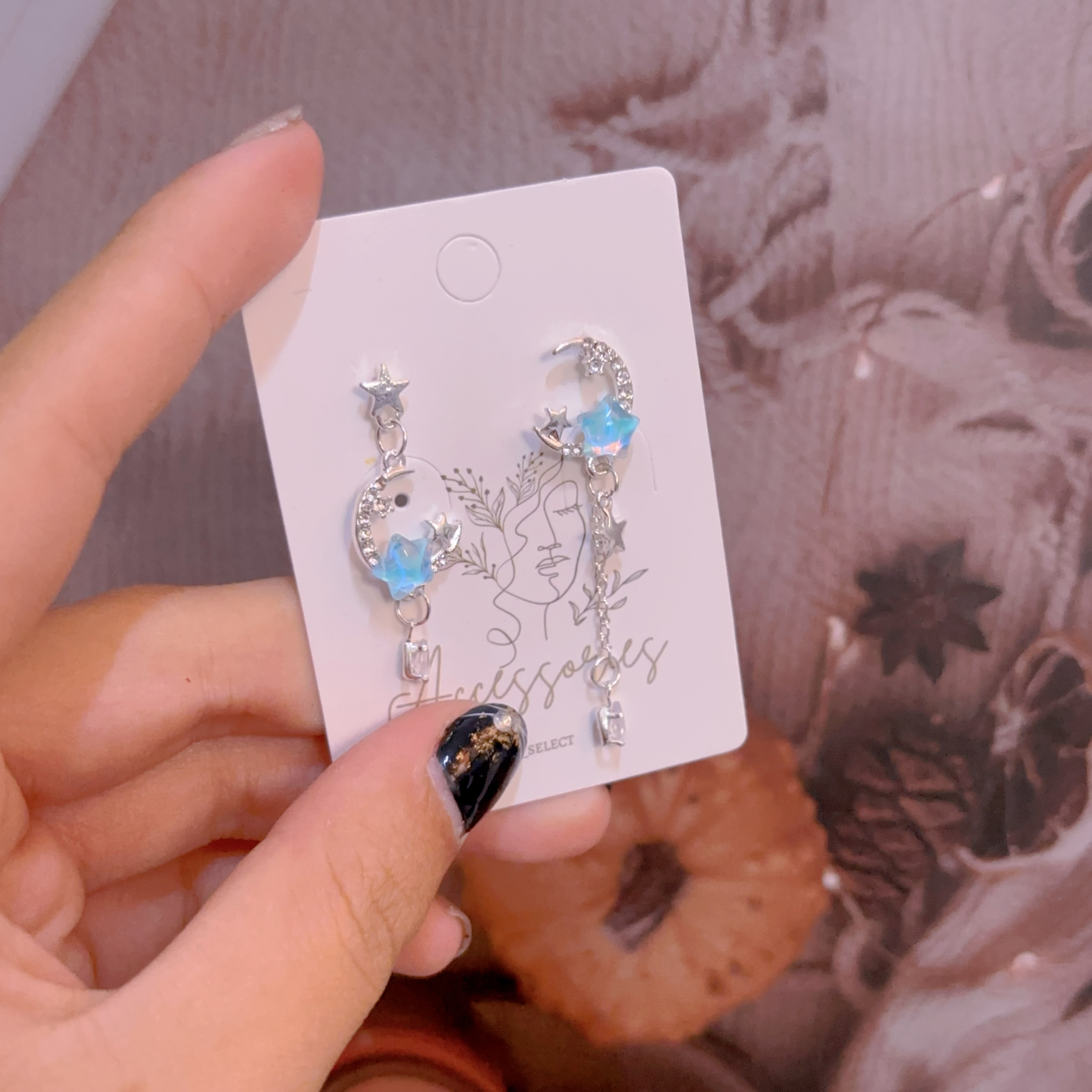 不對稱月光石耳環