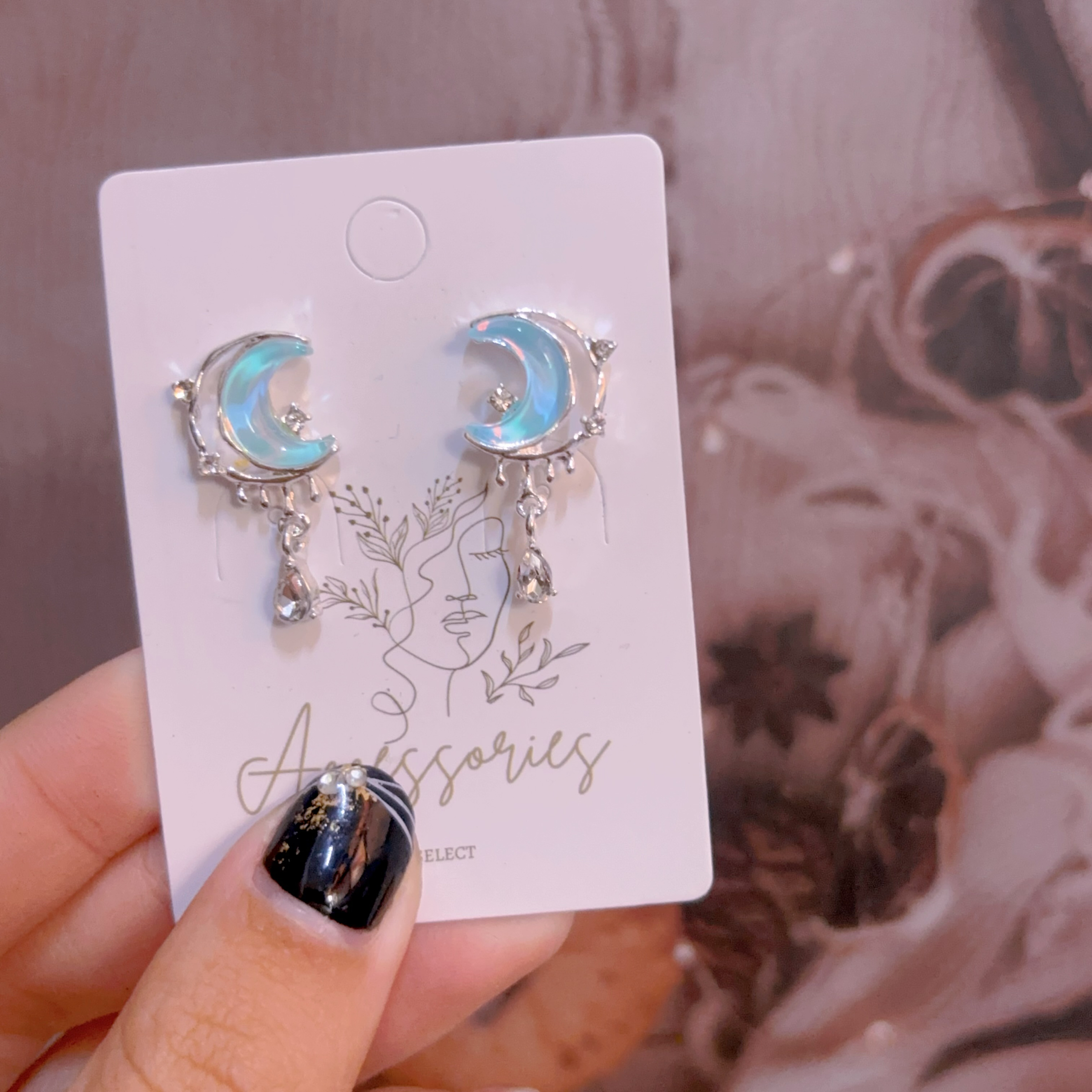月光石月亮耳環