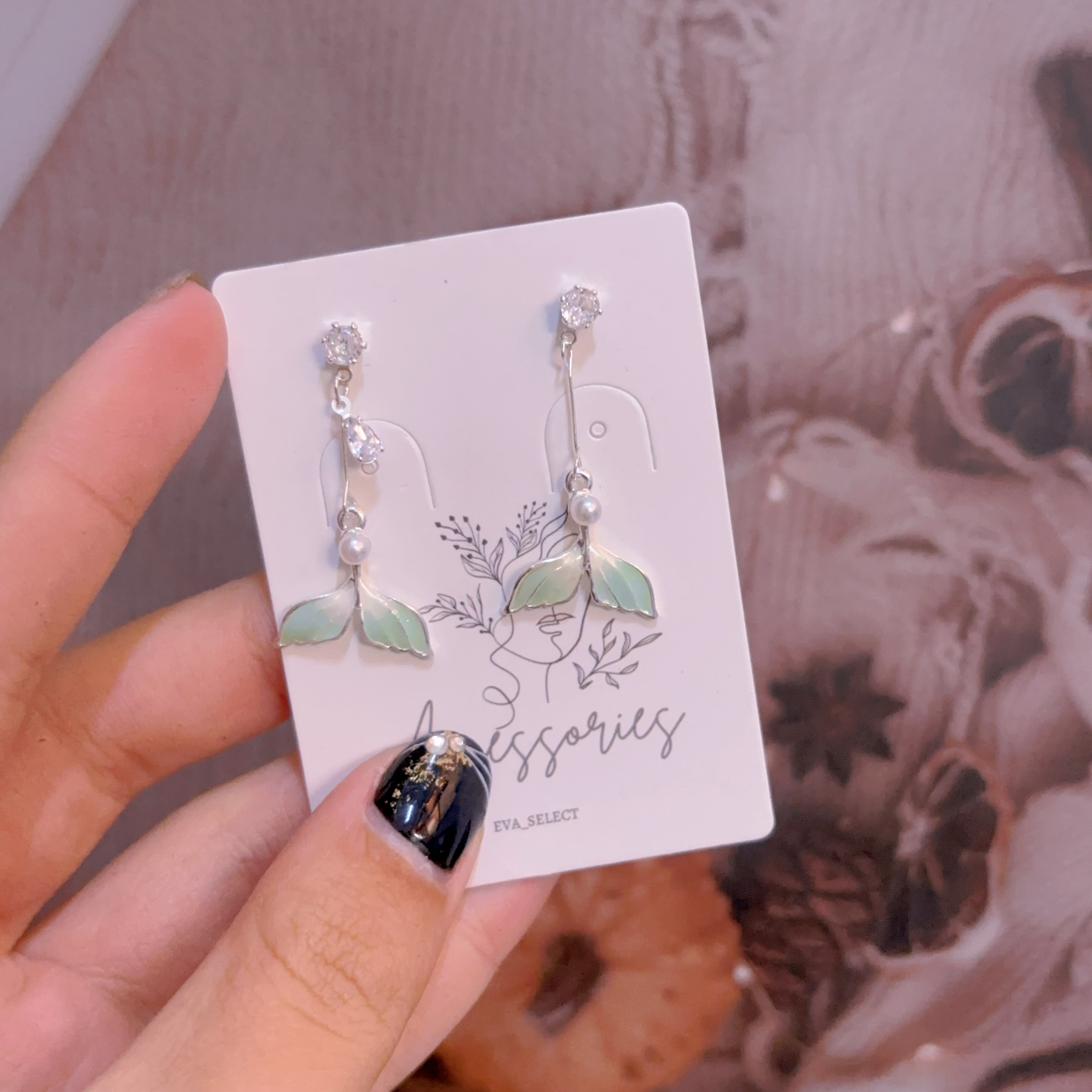 珍珠魚尾漸層耳環