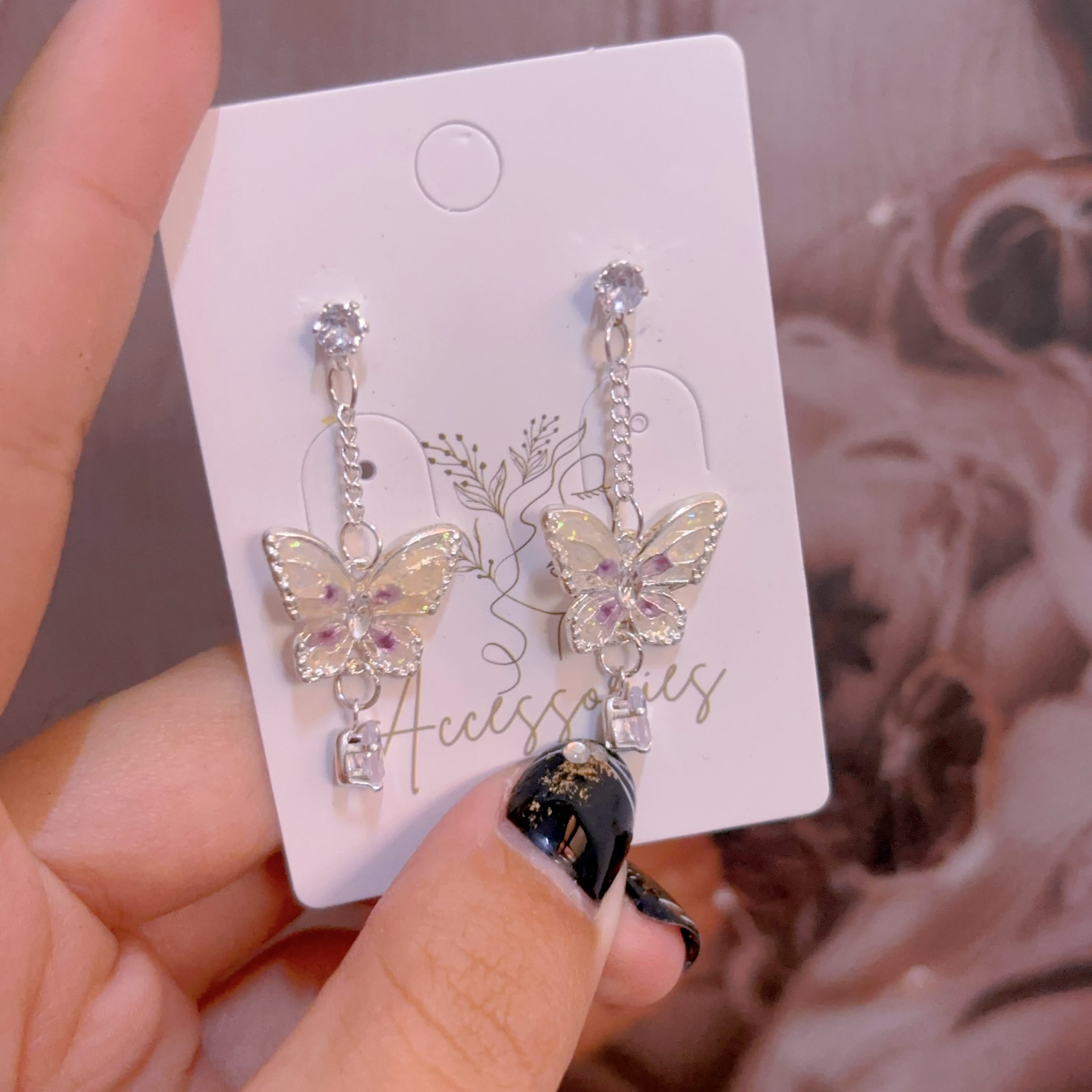 銀紫蝴蝶耳環