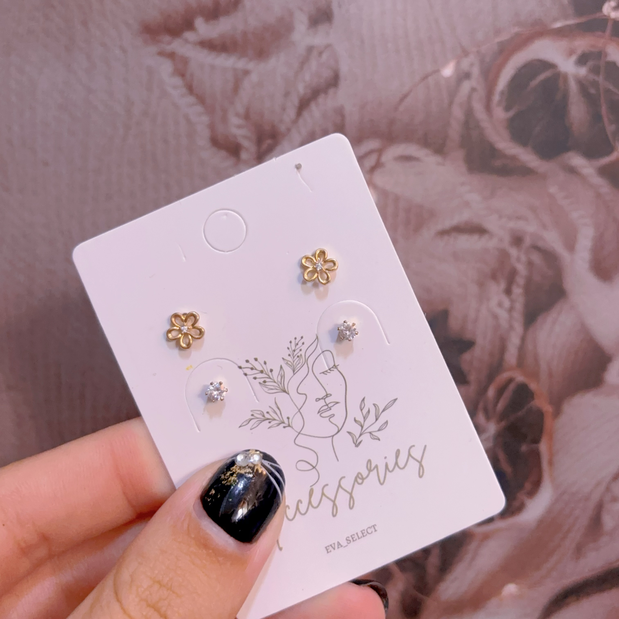 韓國珍珠花朵耳環-四個一組