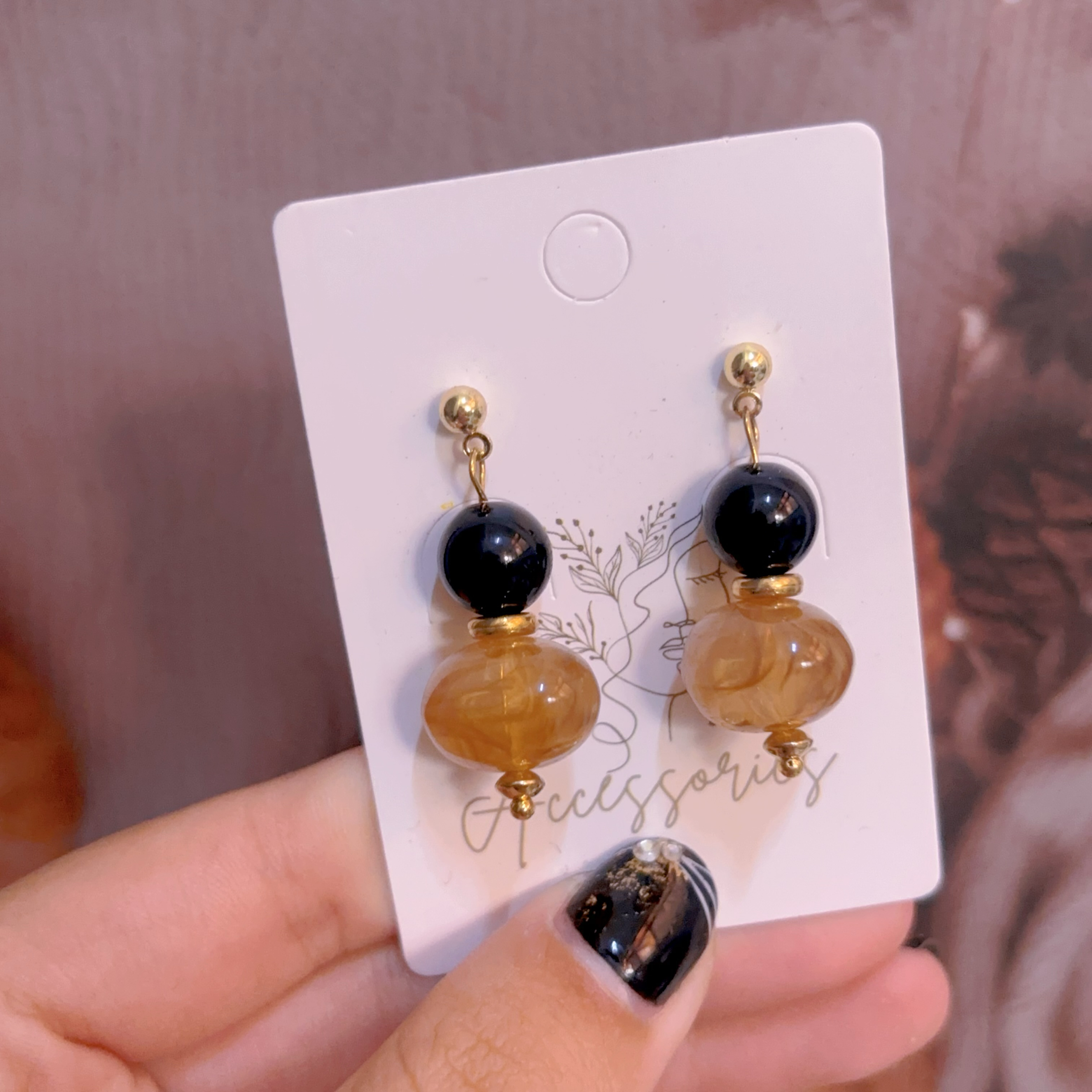 新中式琥珀耳環