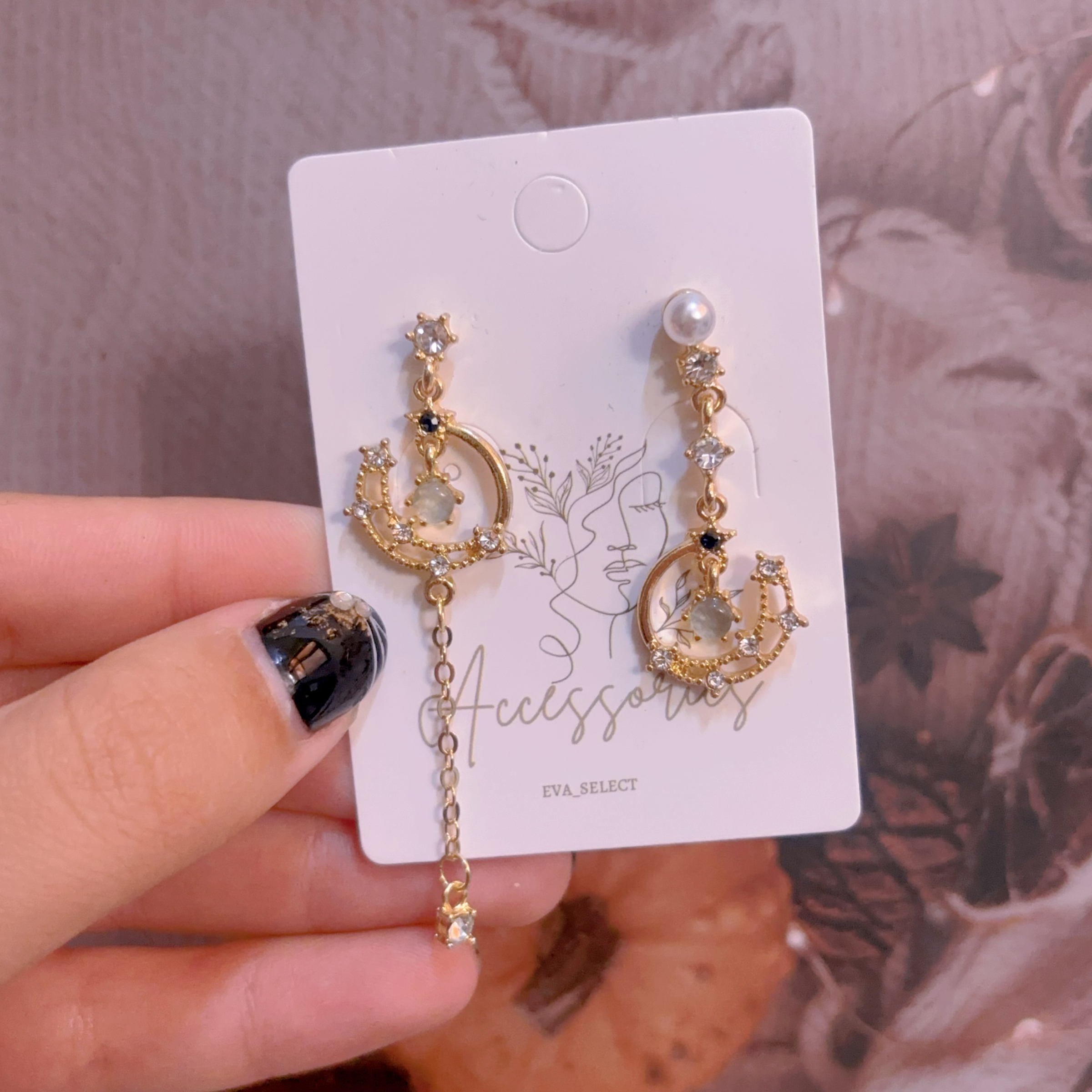 不對稱星月流蘇耳環