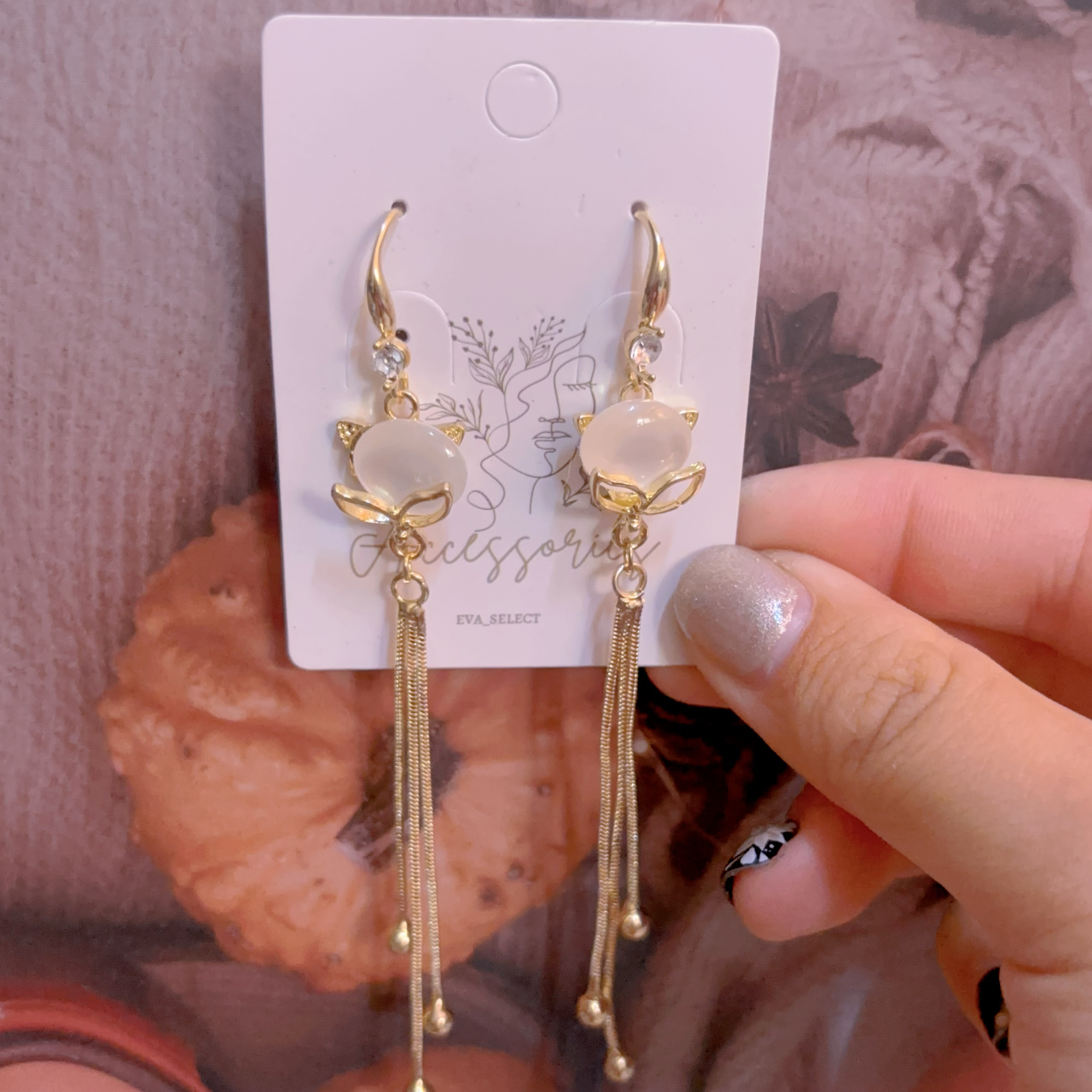 貓眼石狐狸耳環