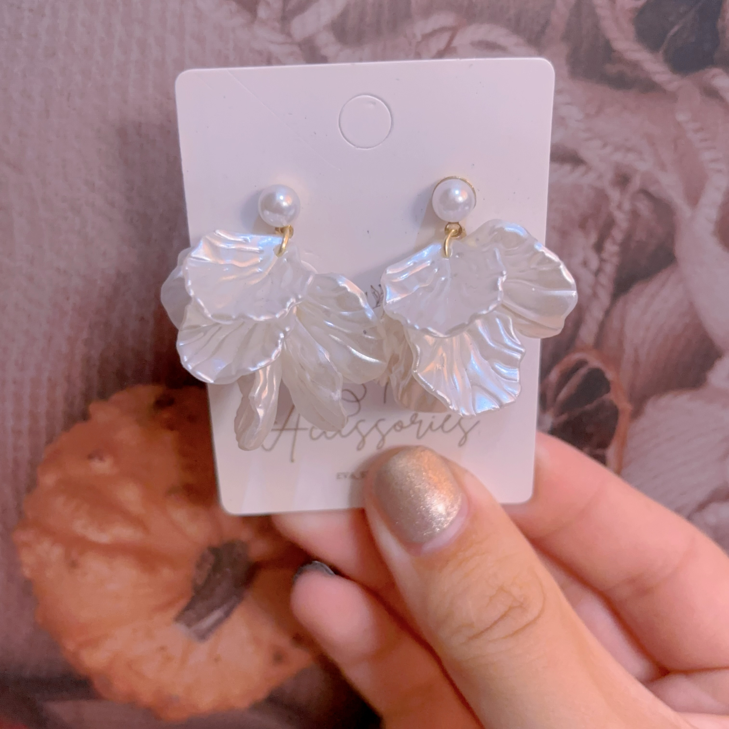 珍珠貝殼花耳環-小珍珠耳針