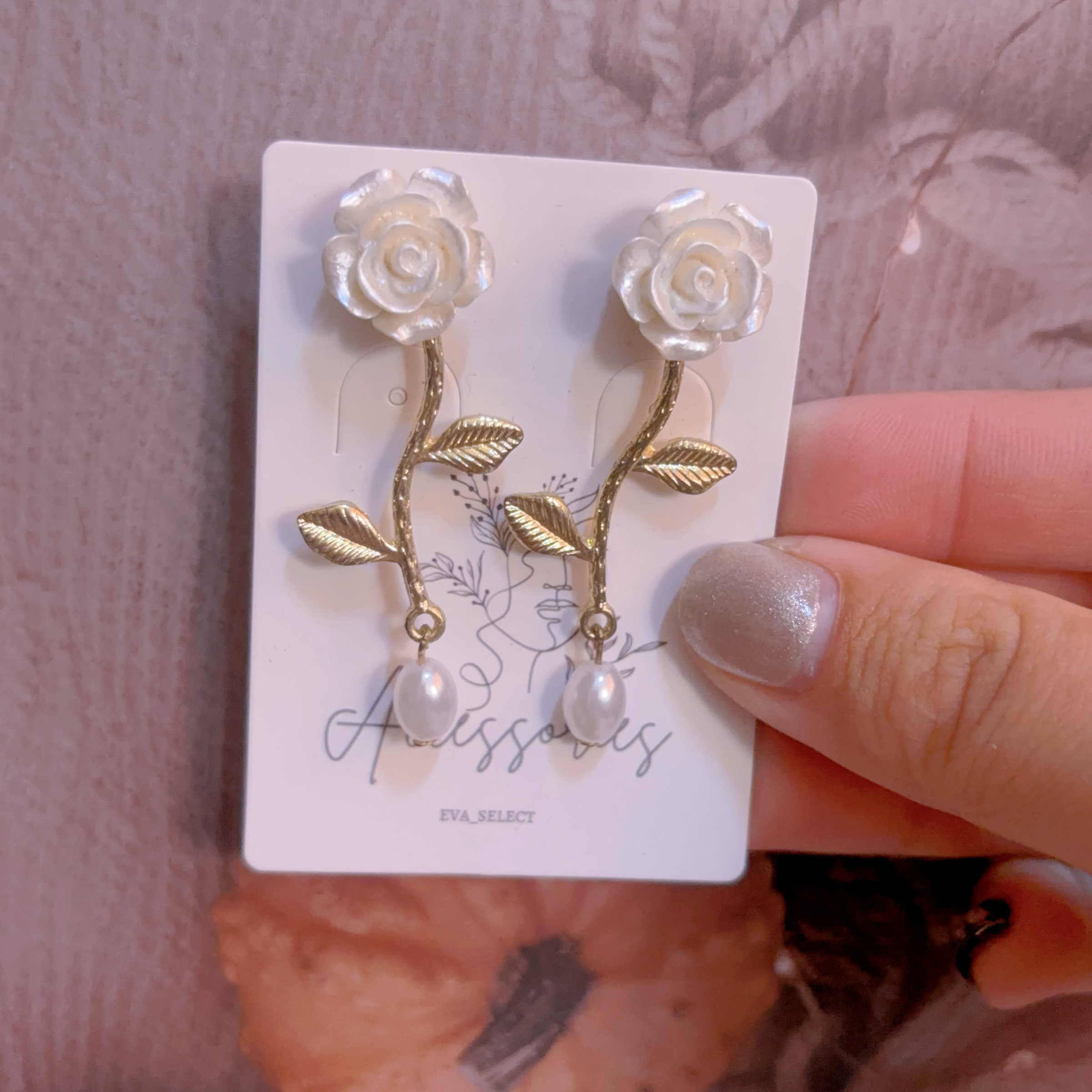 玫瑰花純銀耳針