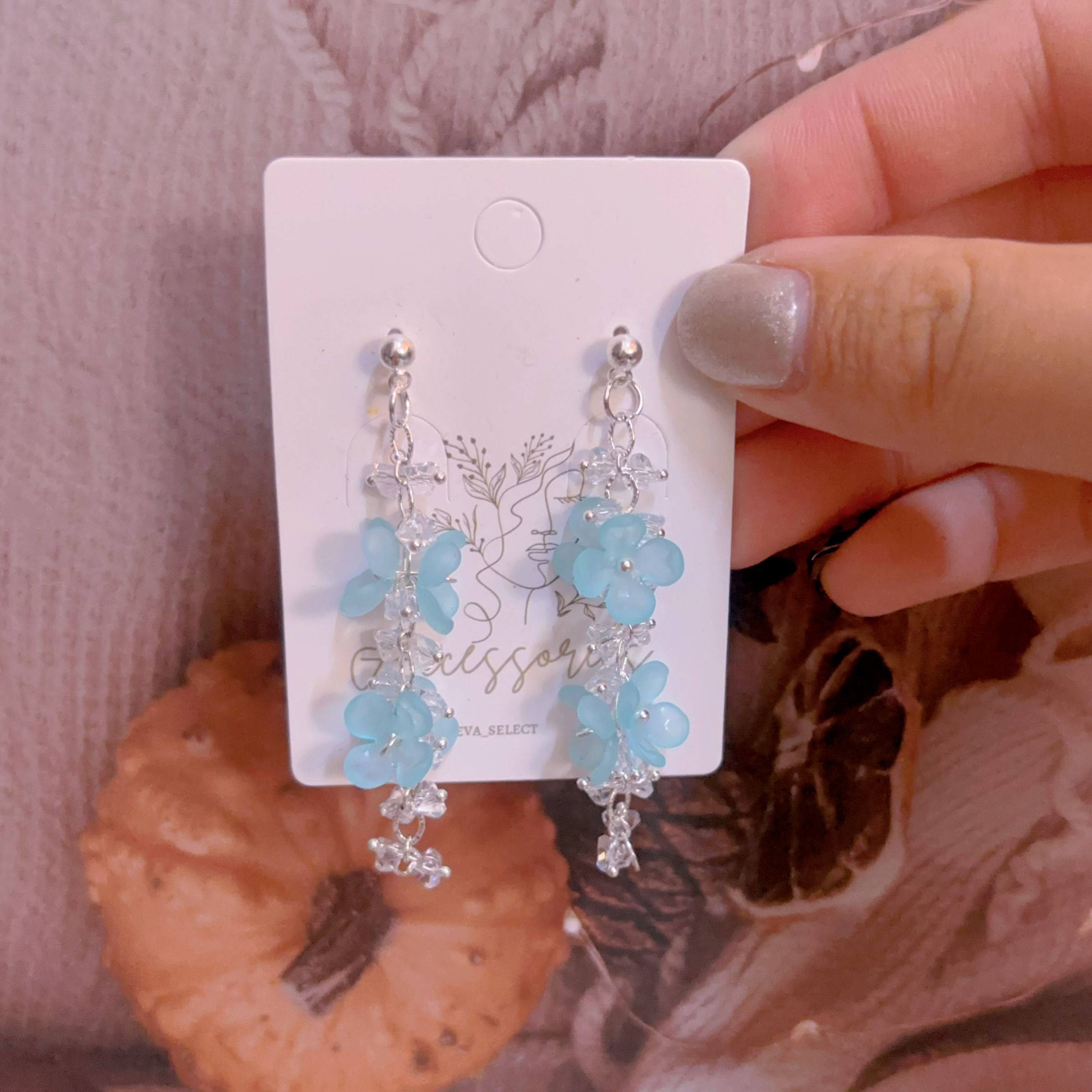 薄荷綠碎花耳環