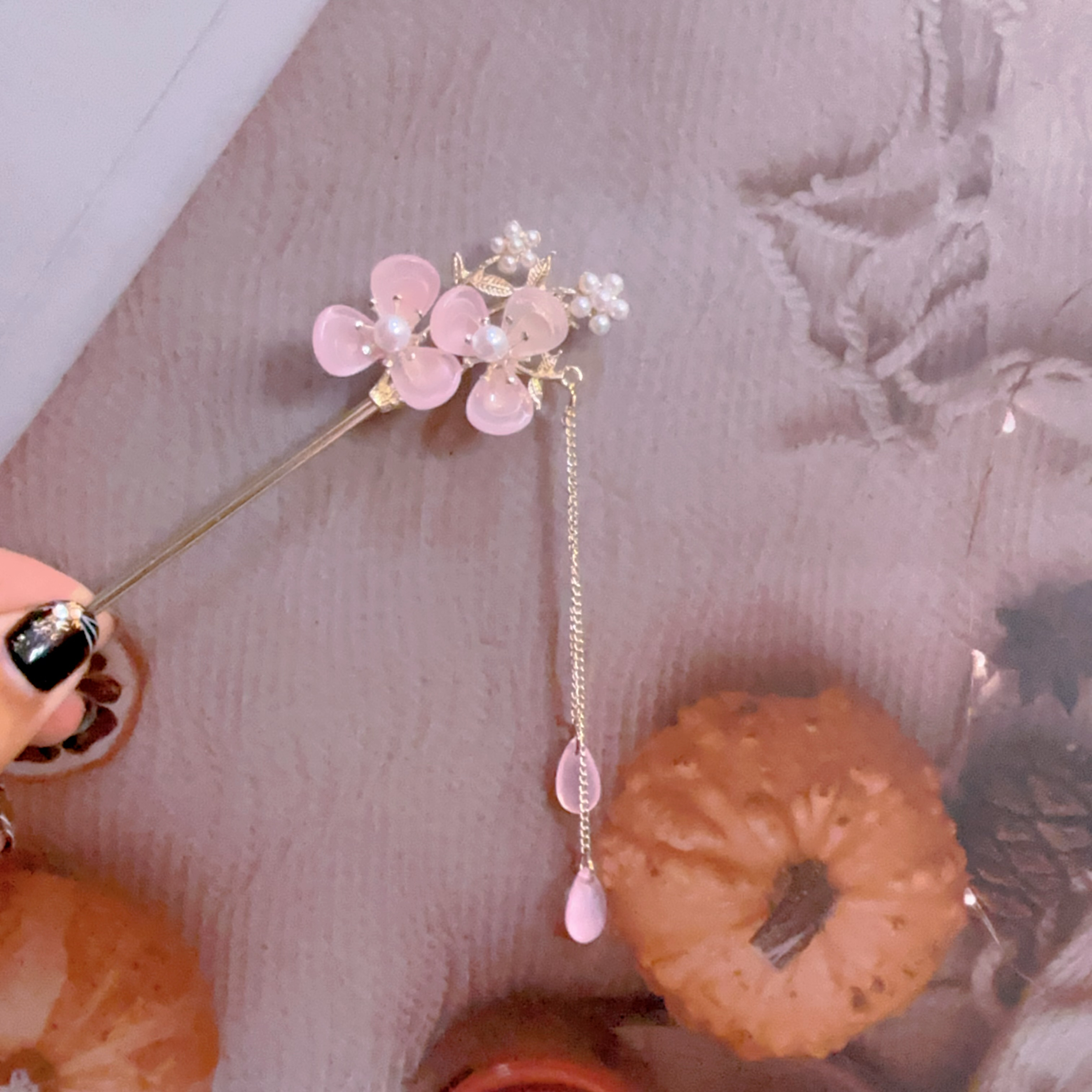 髮簪-粉色桃花