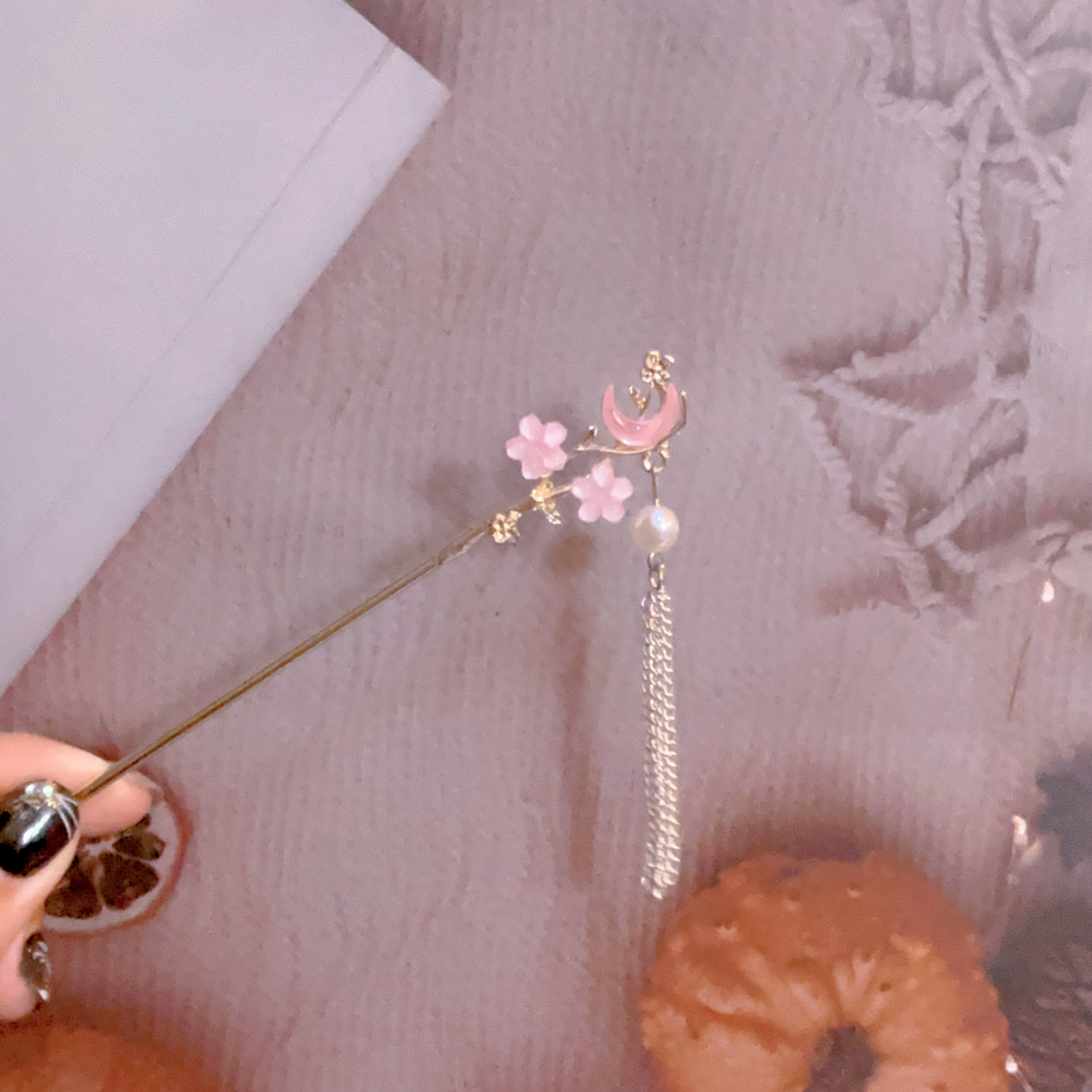 髮簪-粉花月亮