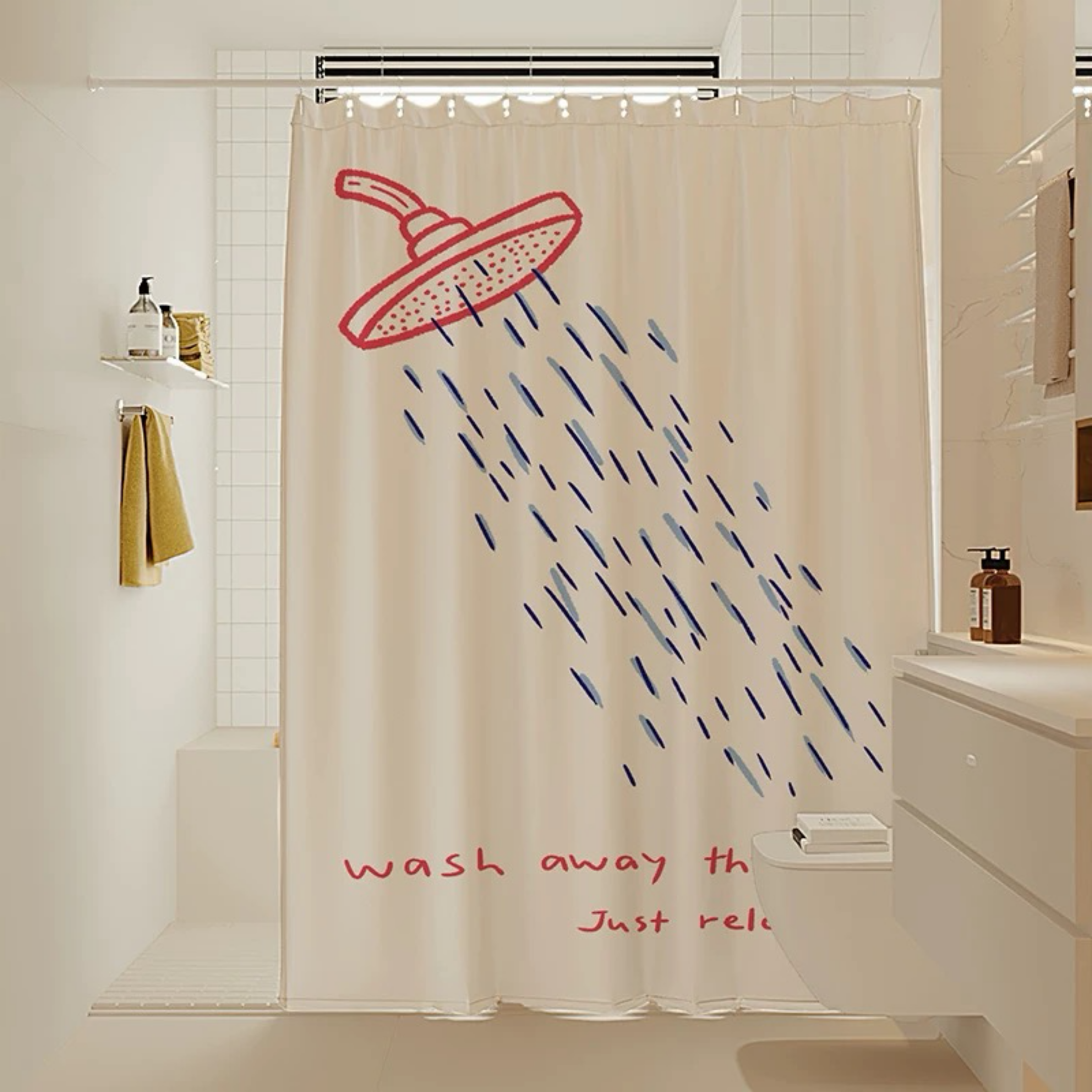 浴室防霉浴簾（洗去一天的疲憊-花灑）