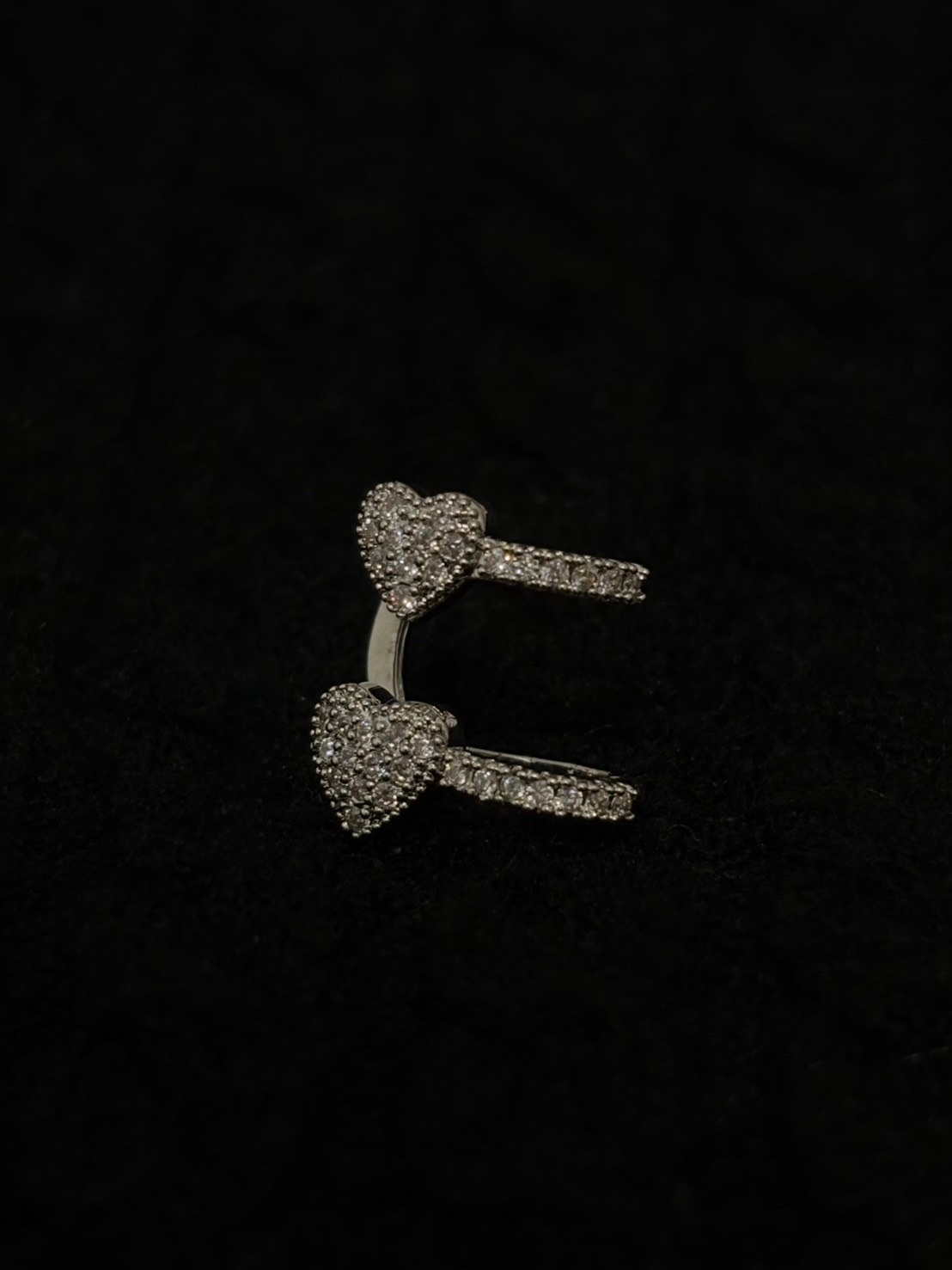 鈦鋼｜滿鑽雙愛心耳環（耳夾式）