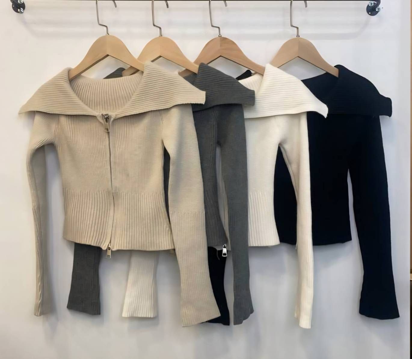 一字雙拉鏈針織毛衣