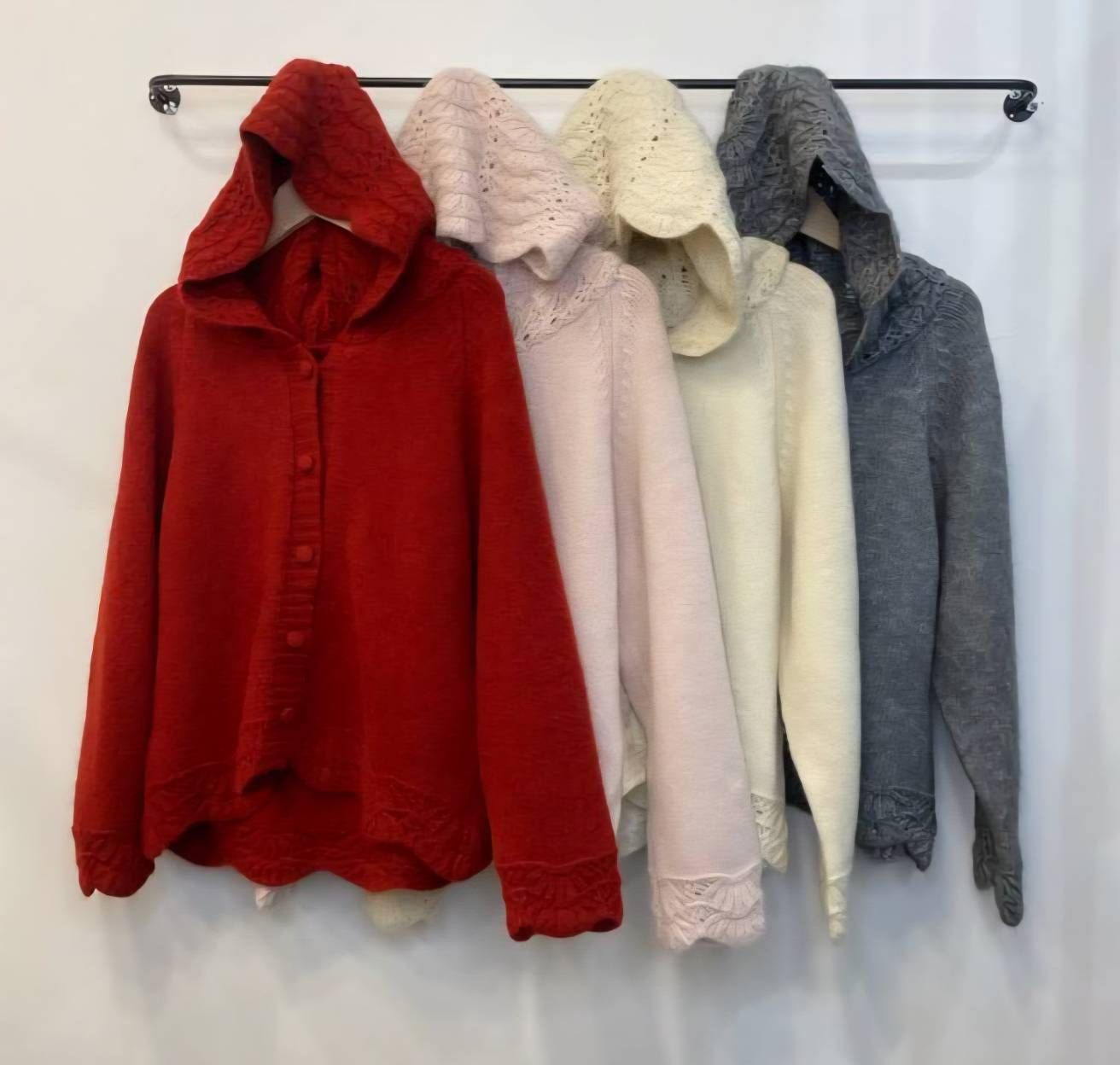 時尚緹花連帽毛衣外套