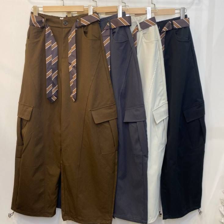 雙口袋後鬆緊工裝彎刀褲