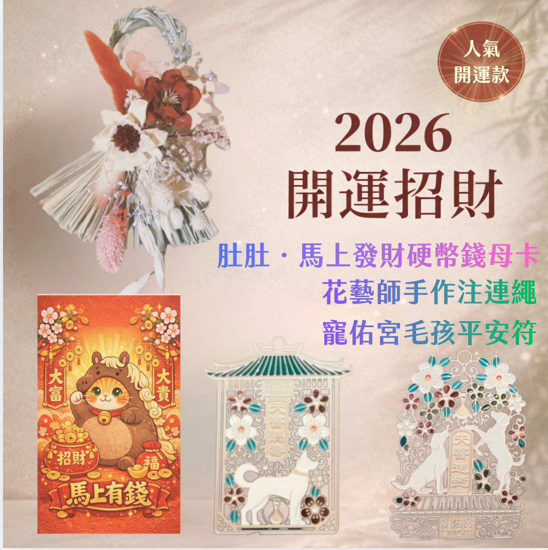 寵佑宮平安符｜肚肚．馬上發財 五元硬幣錢母卡｜注連繩乾燥花【現貨供應】