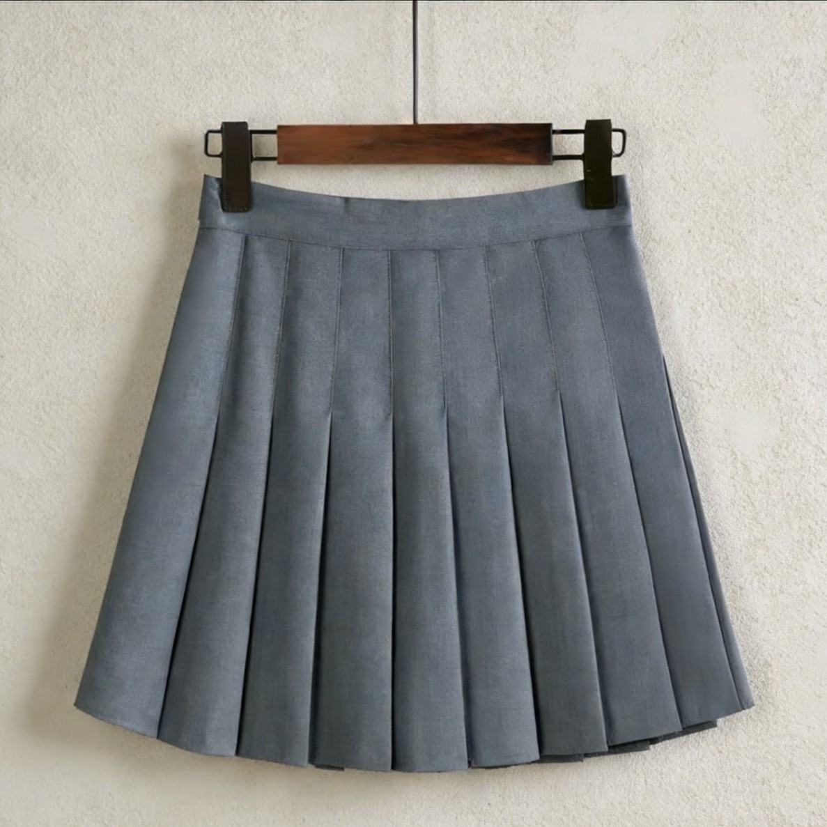 韓系高校風 深灰高腰顯瘦西裝面料百褶裙