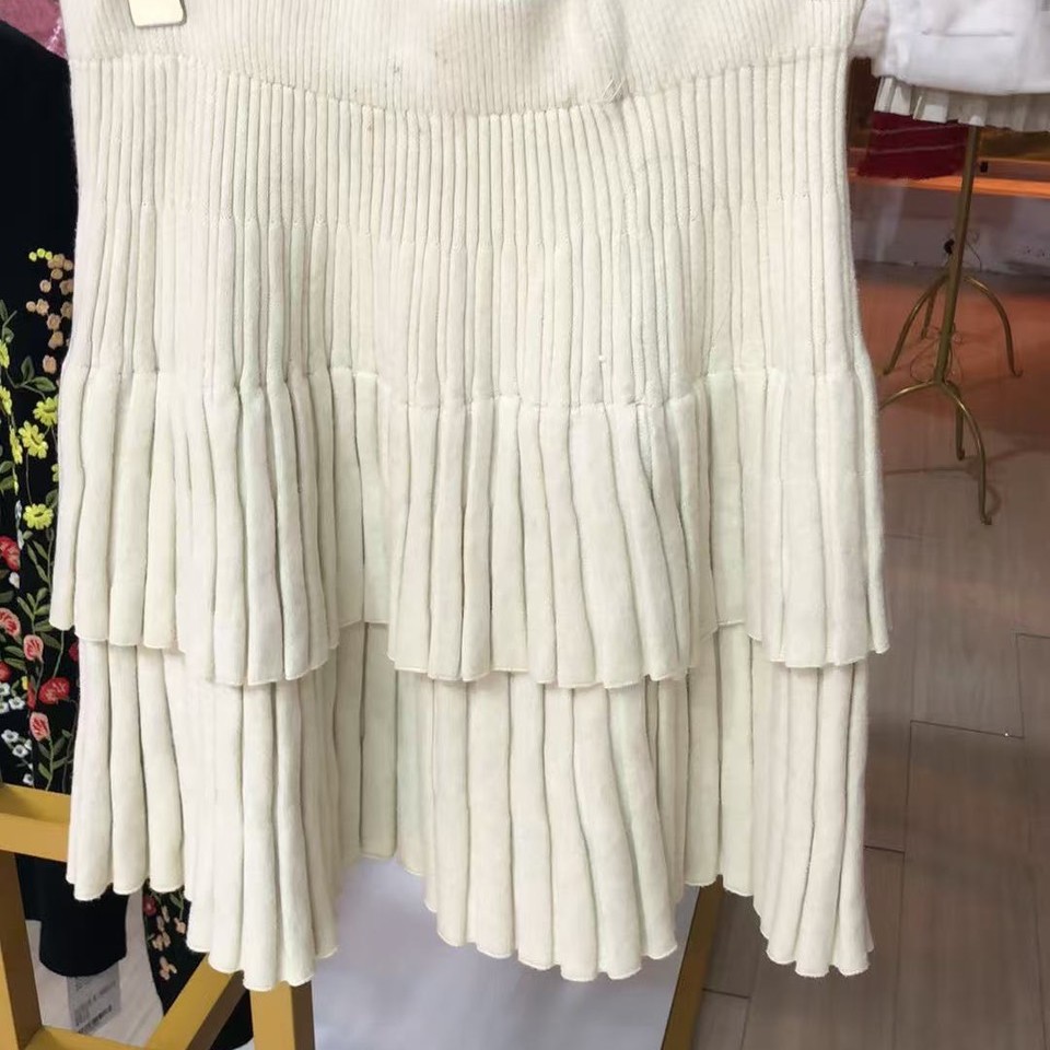 韓系溫柔風 高腰顯瘦雙層針織A字蛋糕裙