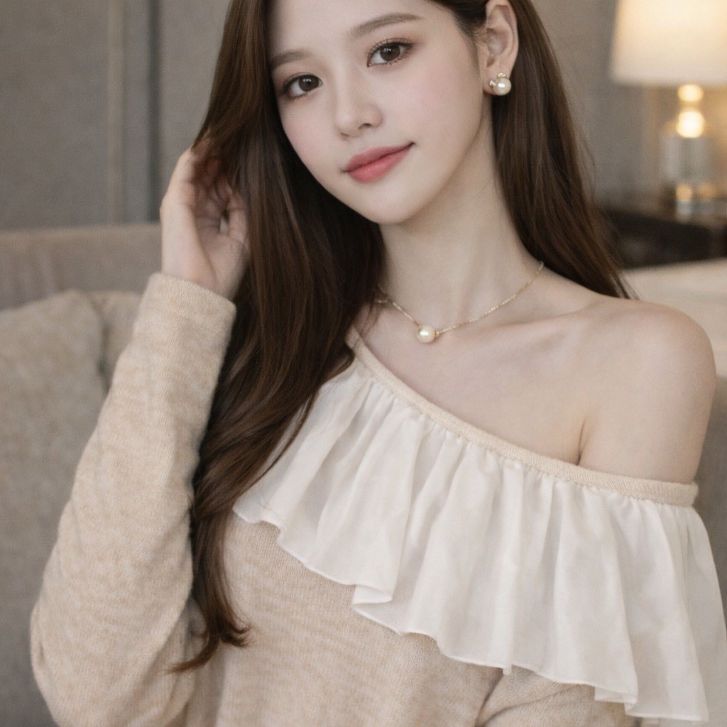 韓系甜辣風 純色荷葉邊修身顯瘦長袖上衣