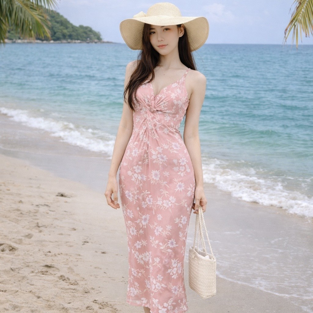 法式復古風 優雅碎花修身包臀長裙