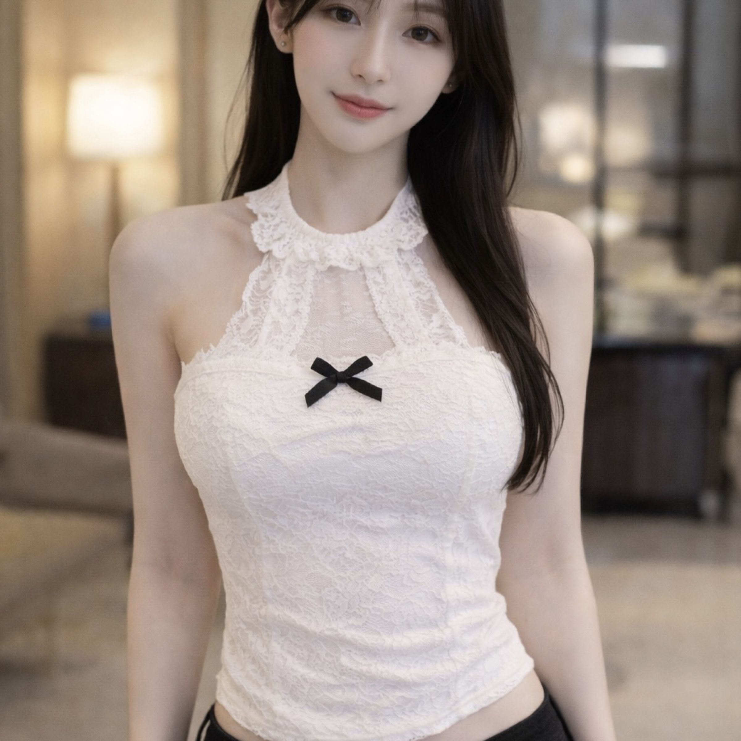 韓系辣妹風 性感蕾絲掛脖上衣