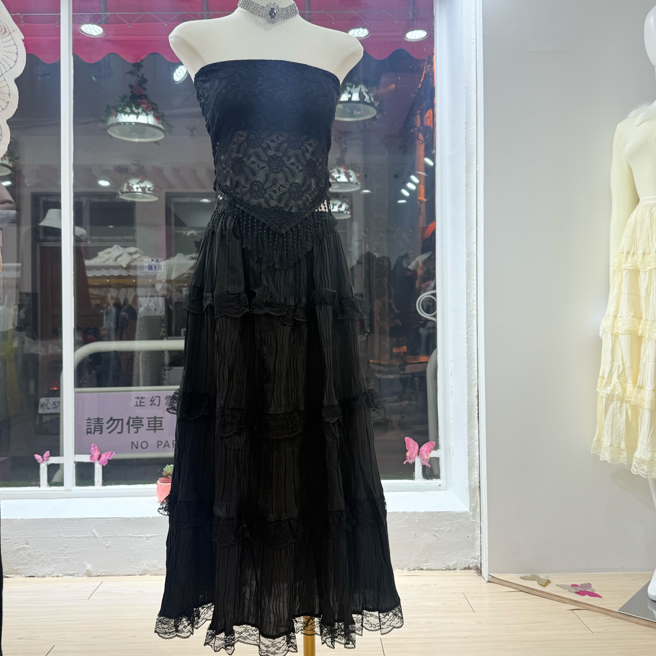 黑色蕾絲系列 自搭款 抹胸流蘇長裙