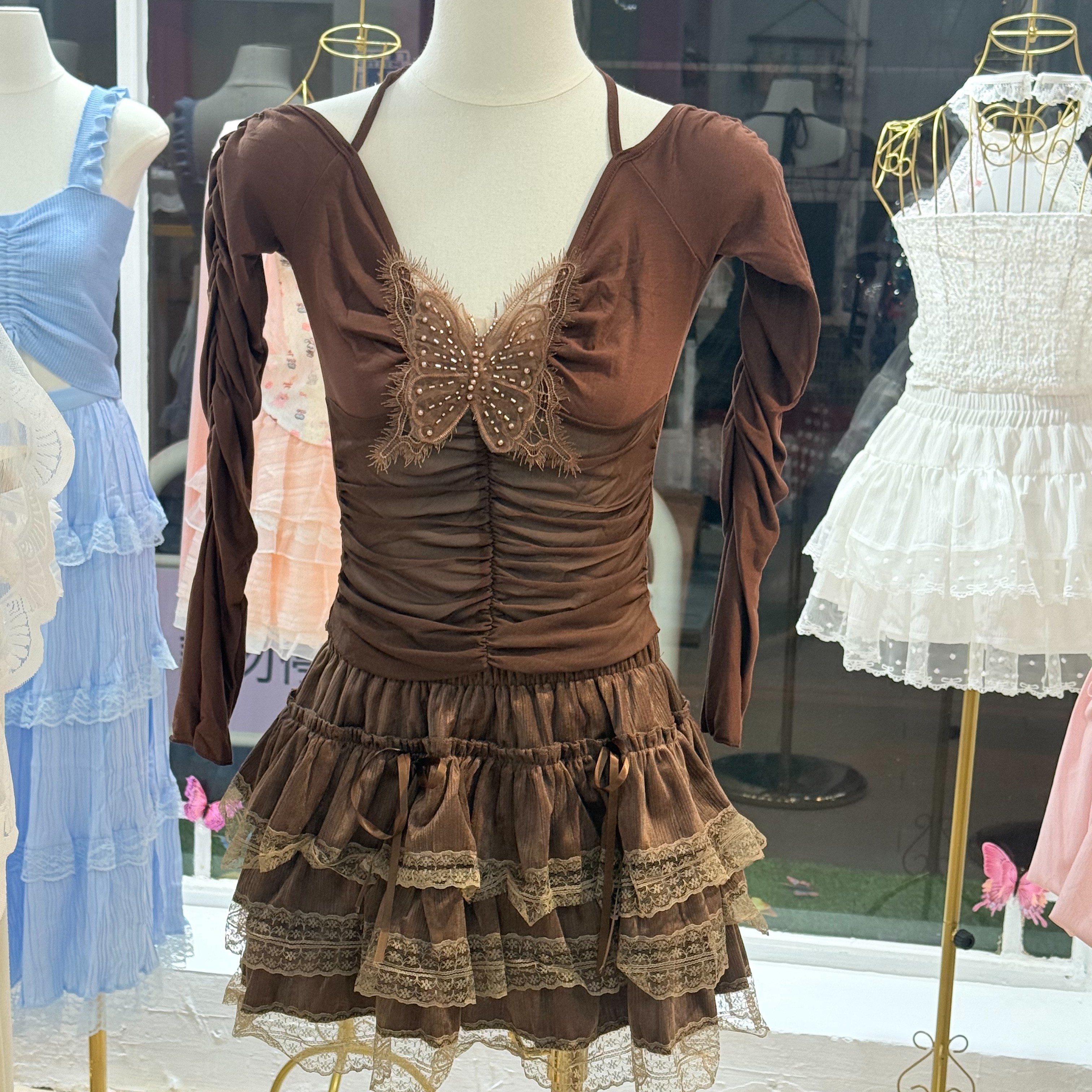 彩色系列 自搭款 咖啡色蝴蝶結跑咖套裝 