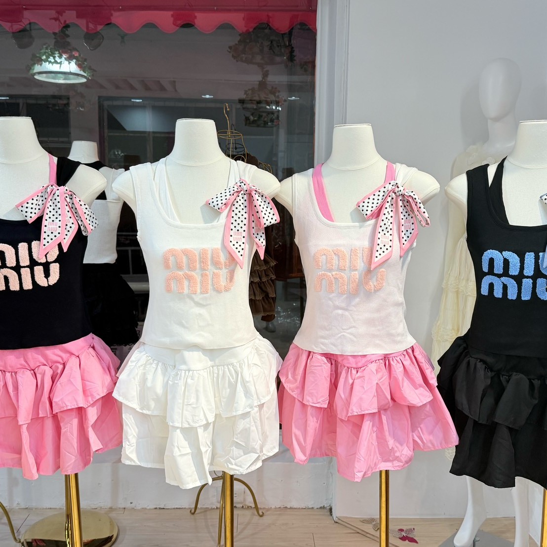 自搭款 miu系蝴蝶結蛋糕裙兩件套套裝