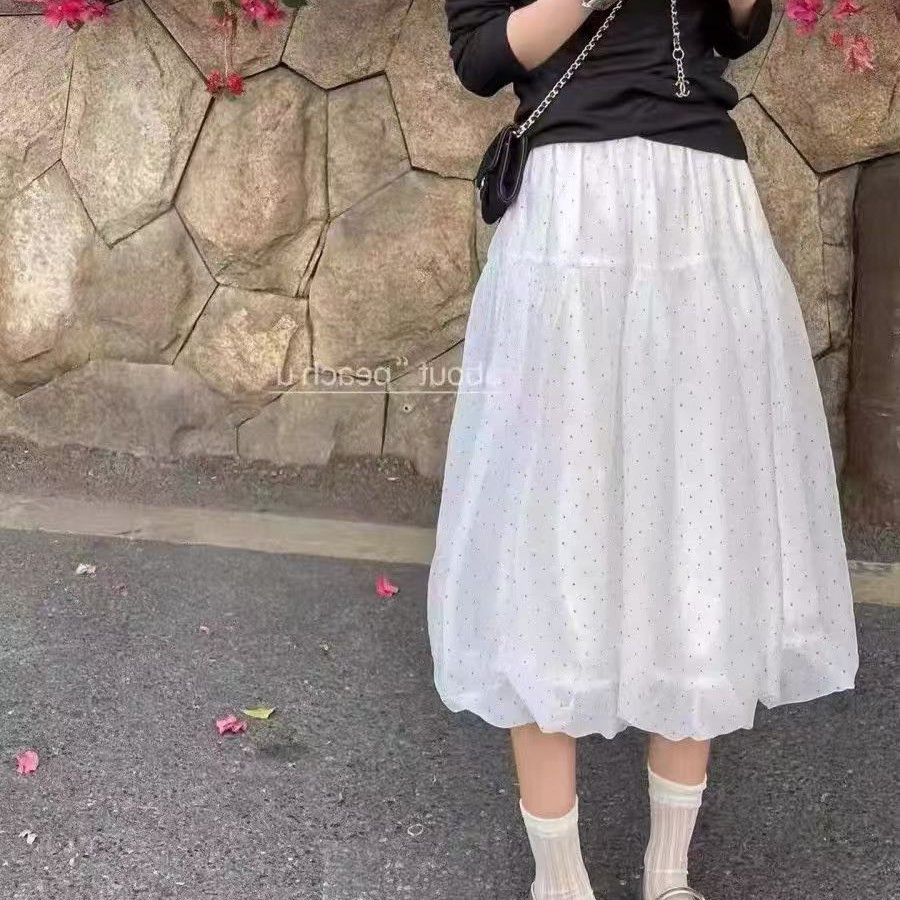韓系休閒風 波點花苞雲朵裙