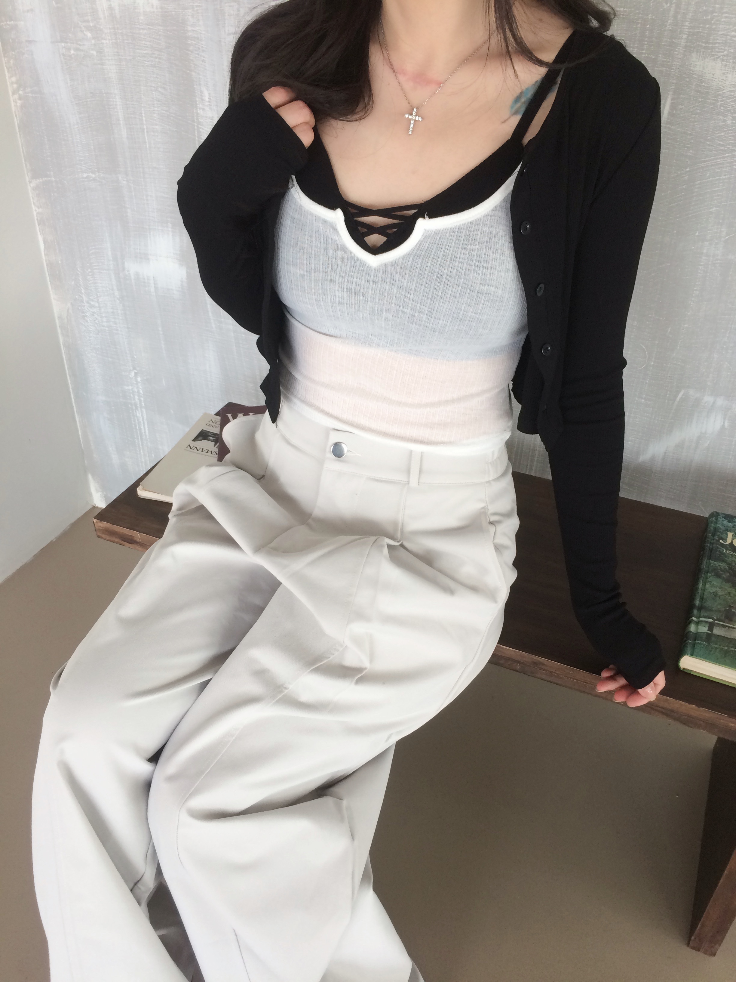 自留✦ 曖昧室友 性感疊穿撞色透膚小外套