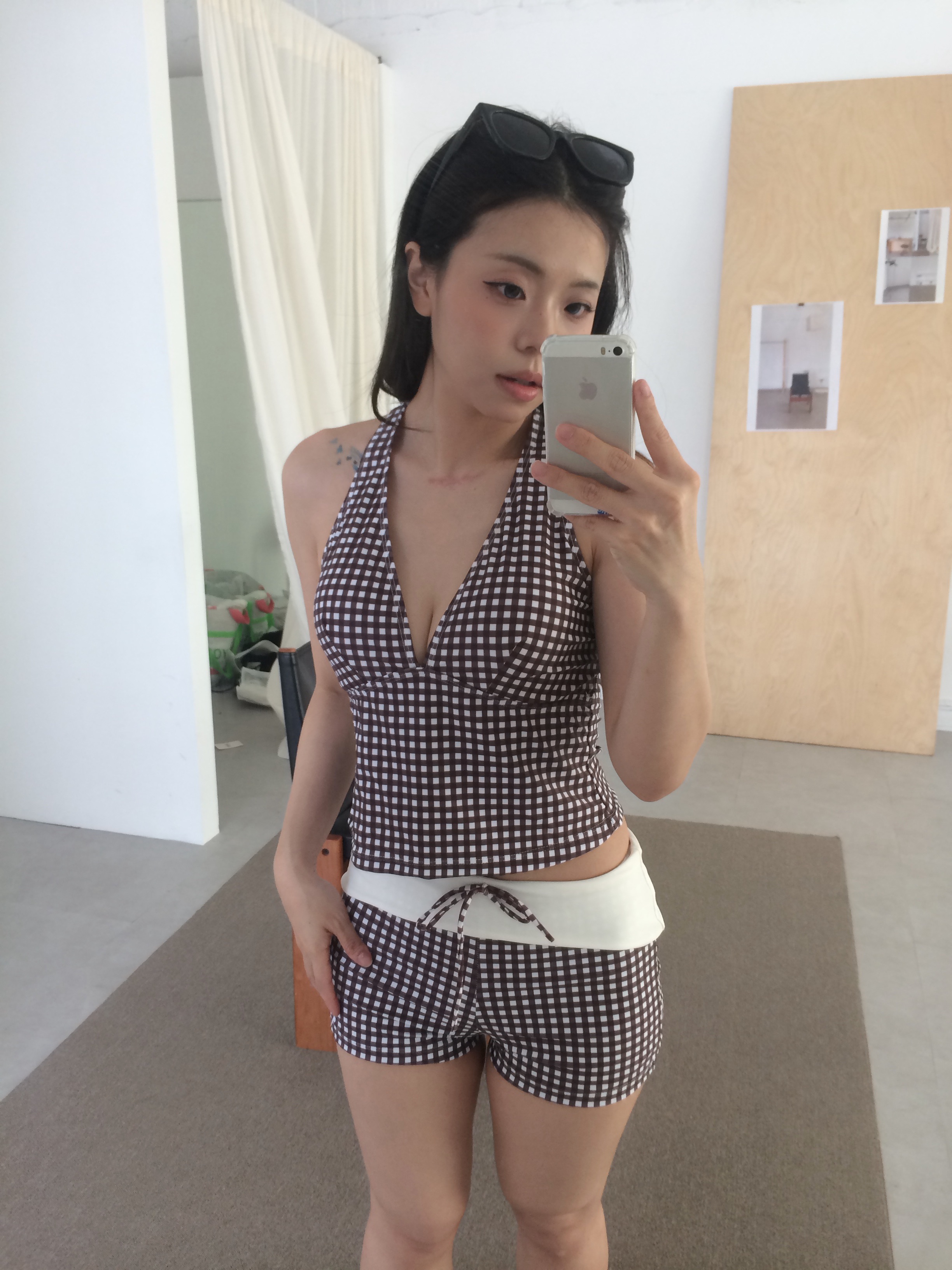 格紋掛脖分體式泳裝（2色/S-L）