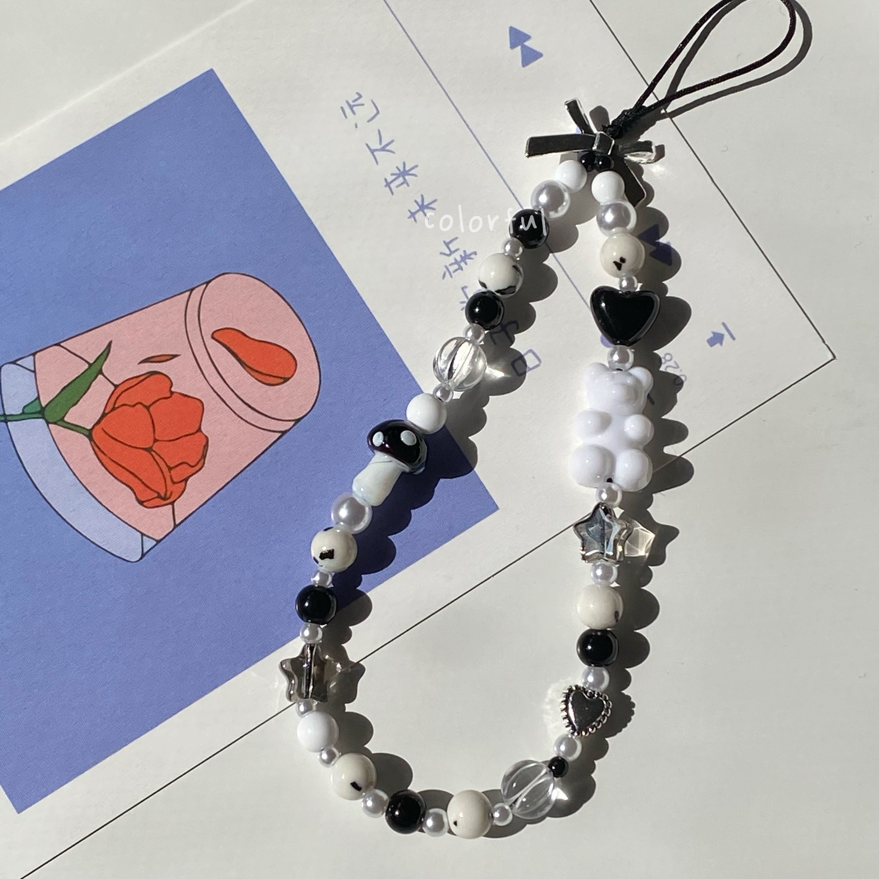串珠手機繩 黑白色系 小熊 | 復古小熊款🖤