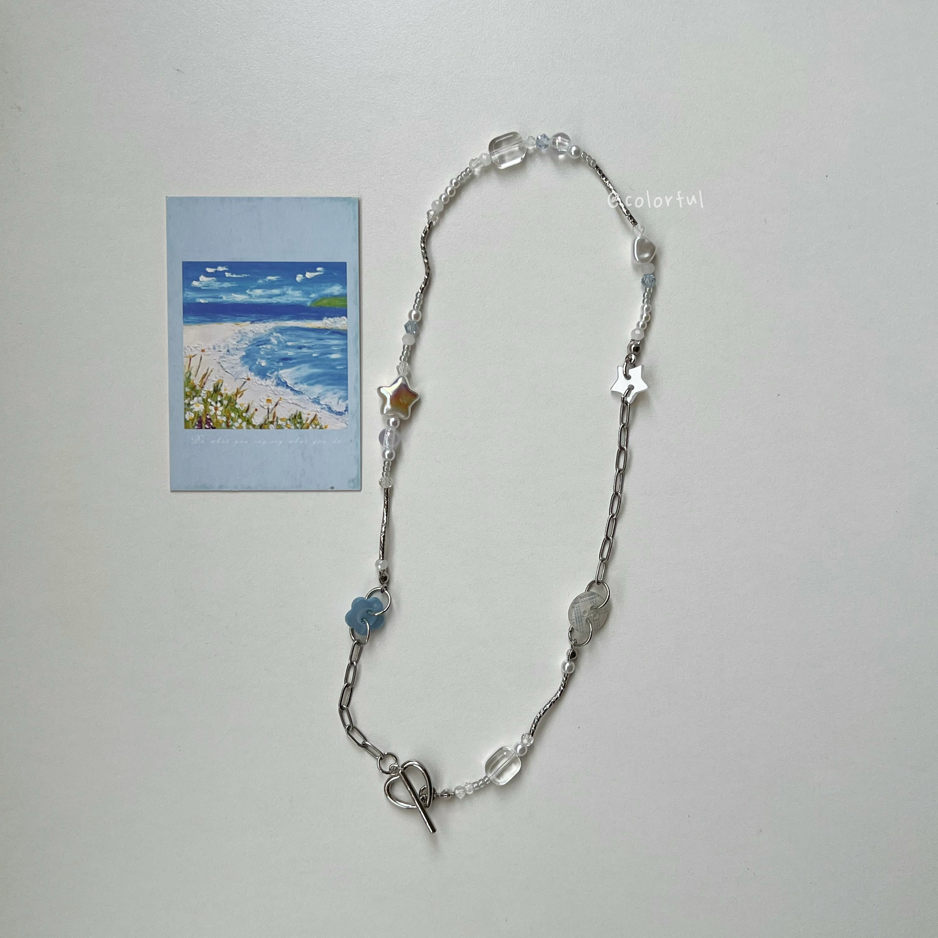 串珠項鍊 鈕扣 OT扣 | 夏日的藍白格⋆.˚ 𓇼