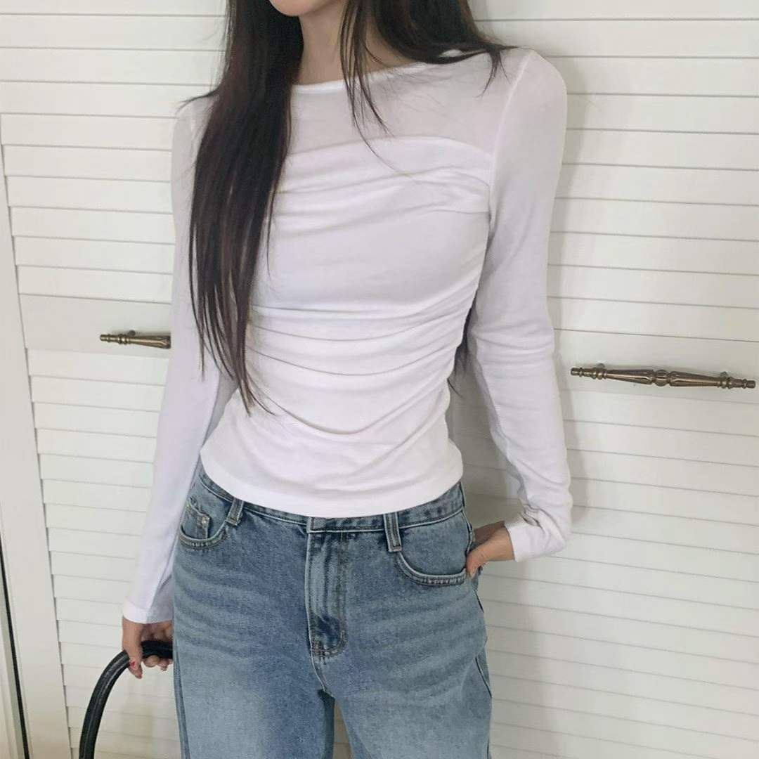 現貨+預購ෆʏᴜɴᴀ’s ·正韓代購🇰🇷柔線堆疊☁️抓皺修身長袖上衣
