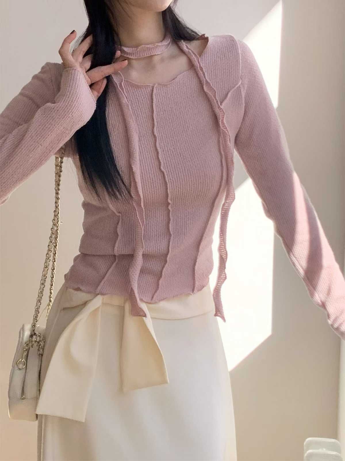 🏷ʏᴜɴᴀ’s ·正韓代購🇰🇷細浪邊線🥨立體紋針織長袖上衣+脖圍set