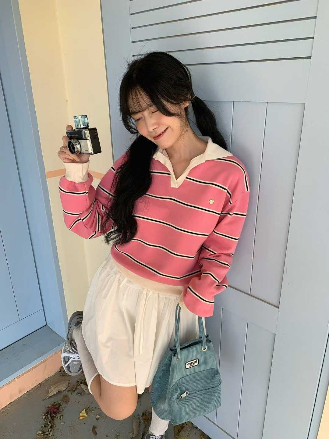 🏷ʏᴜɴᴀ’s ·正韓代購🇰🇷日常條紋🪞純棉翻領愛心小標長袖上衣