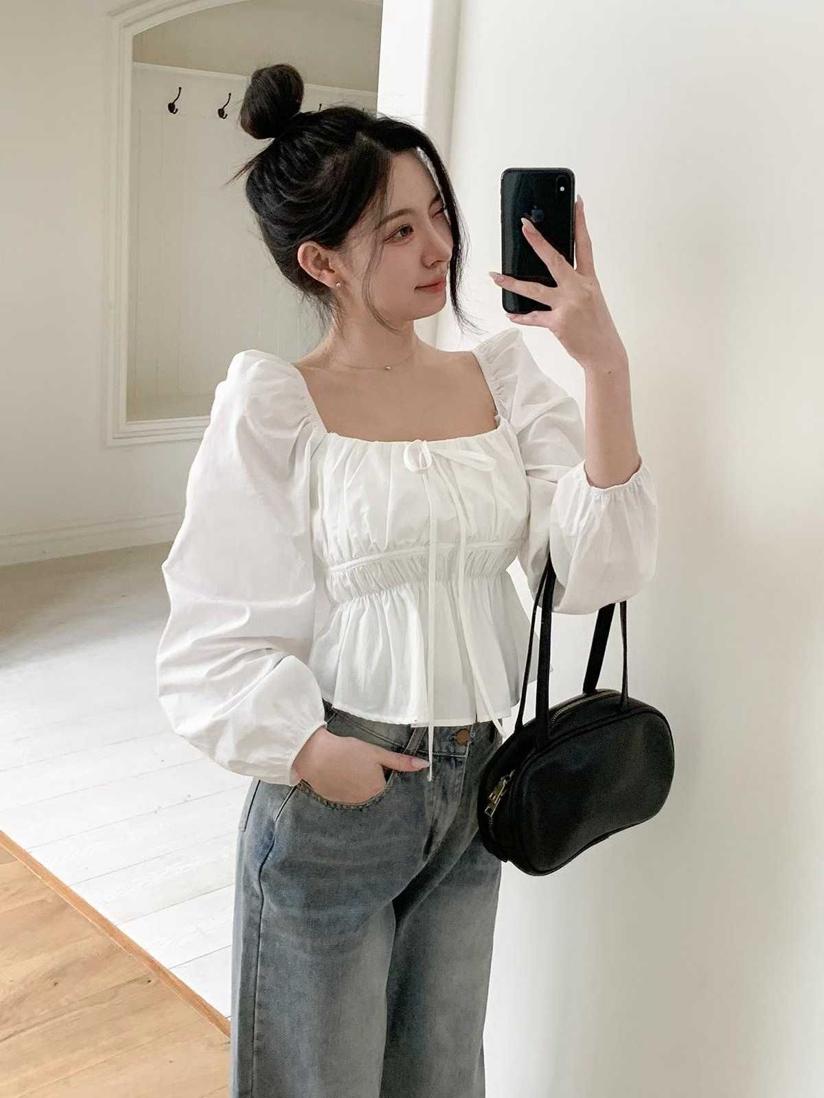 🏷ʏᴜɴᴀ’s ·正韓代購🇰🇷晨光方領🤍韓系澎袖長袖上衣