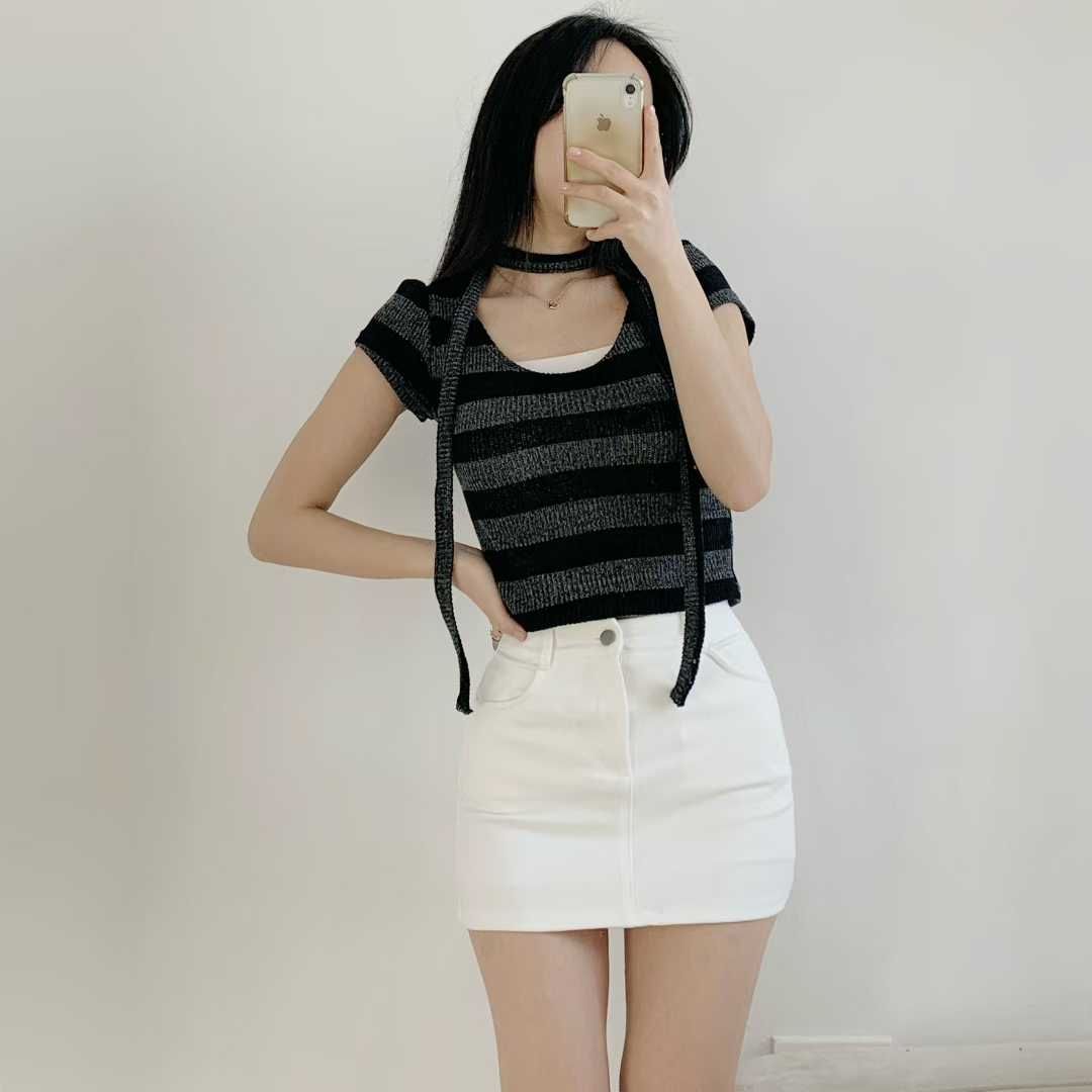 🏷ʏᴜɴᴀ’s ·正韓代購🇰🇷微夏條影🥨條紋針織短袖上衣+脖圍