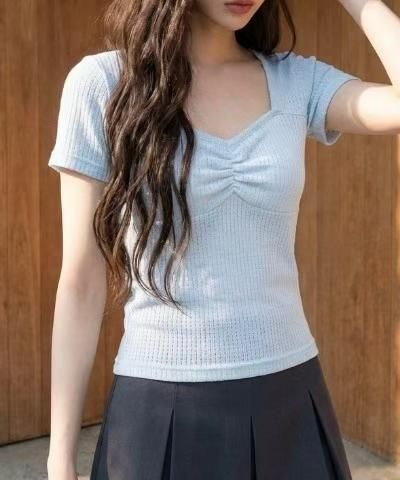 ʏᴜɴᴀ’s ·韓國製🇰🇷柔光收心🌹皺摺短袖針織短袖上衣