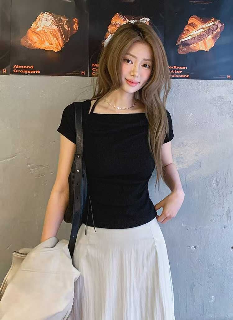 正韓代購🇰🇷簡約垂墜🩶綁帶針織短袖上衣