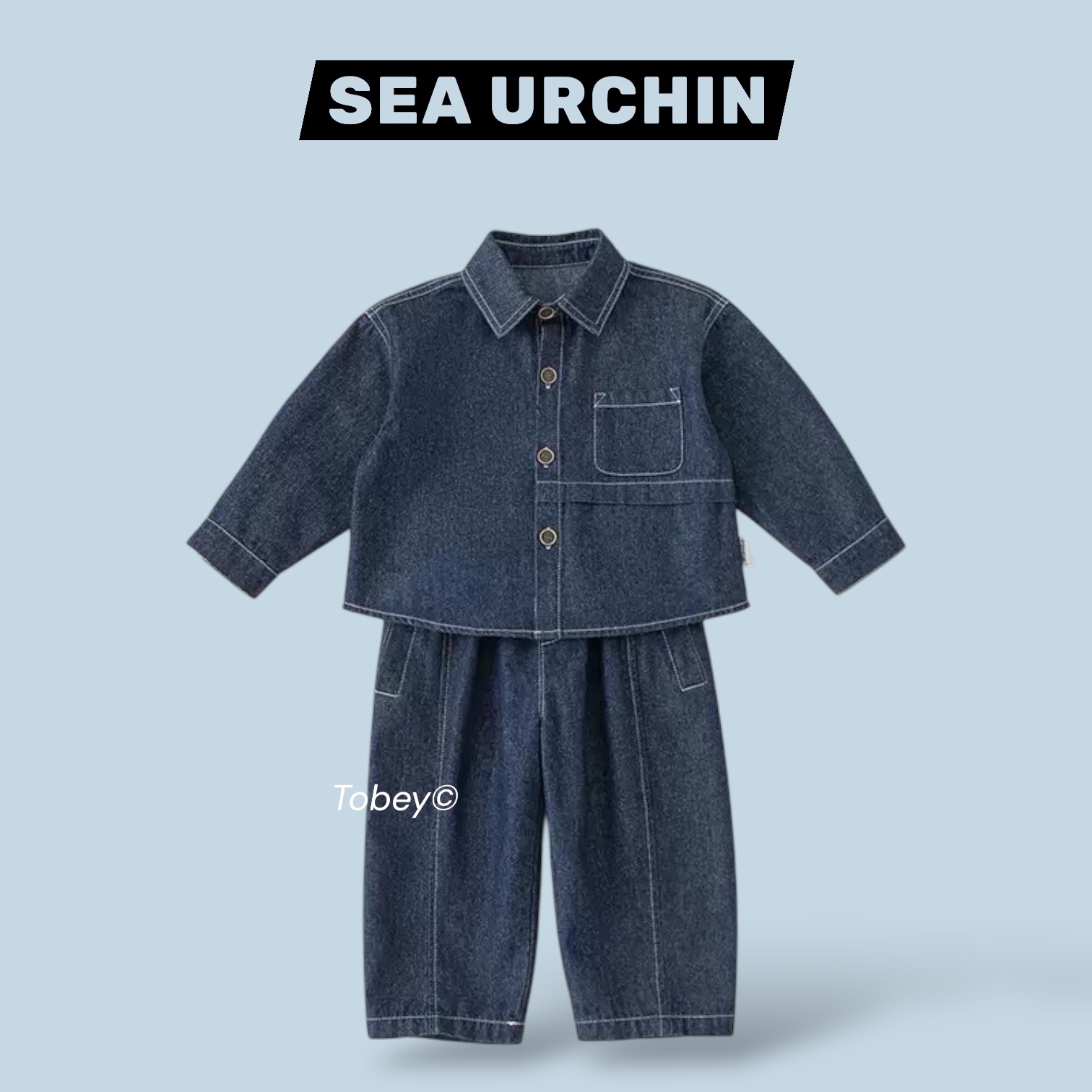 海膽寶寶Tobey// 男孩翻領設計口袋牛仔 兩件組套裝