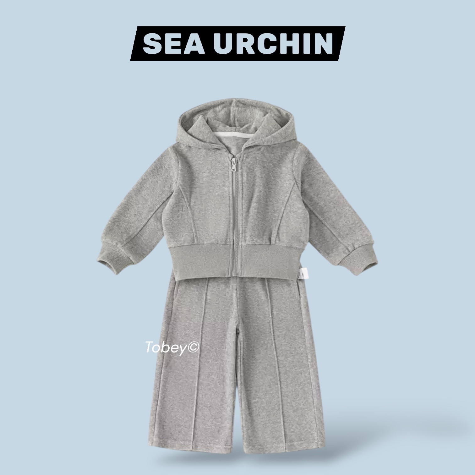 海膽寶寶Tobey// 休閒棉質灰色運動寬鬆連帽上衣+褲子 兩件組套裝
