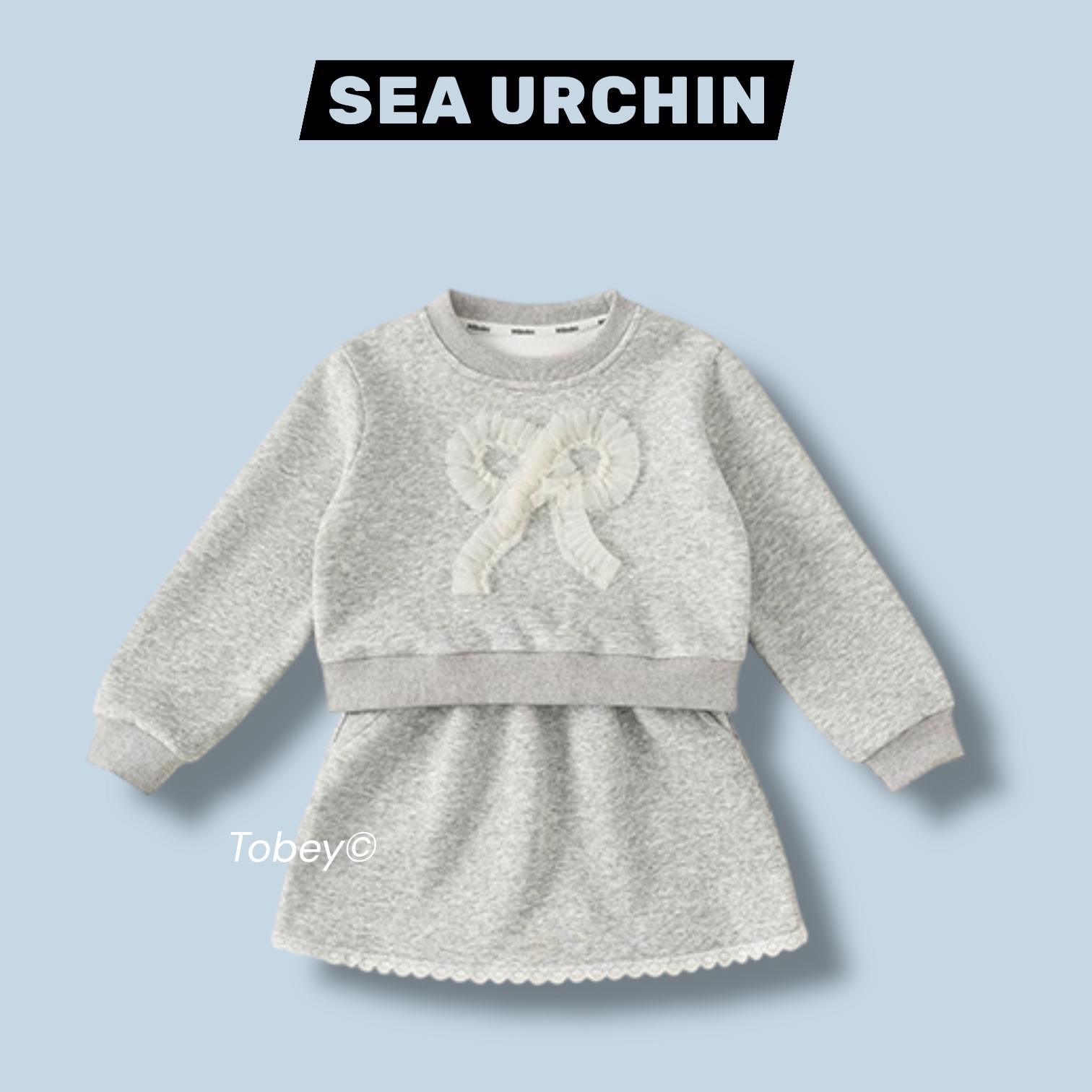 海膽寶寶Tobey//女孩韓系氣質蕾絲邊休閒上衣+褲裙 兩件組套裝